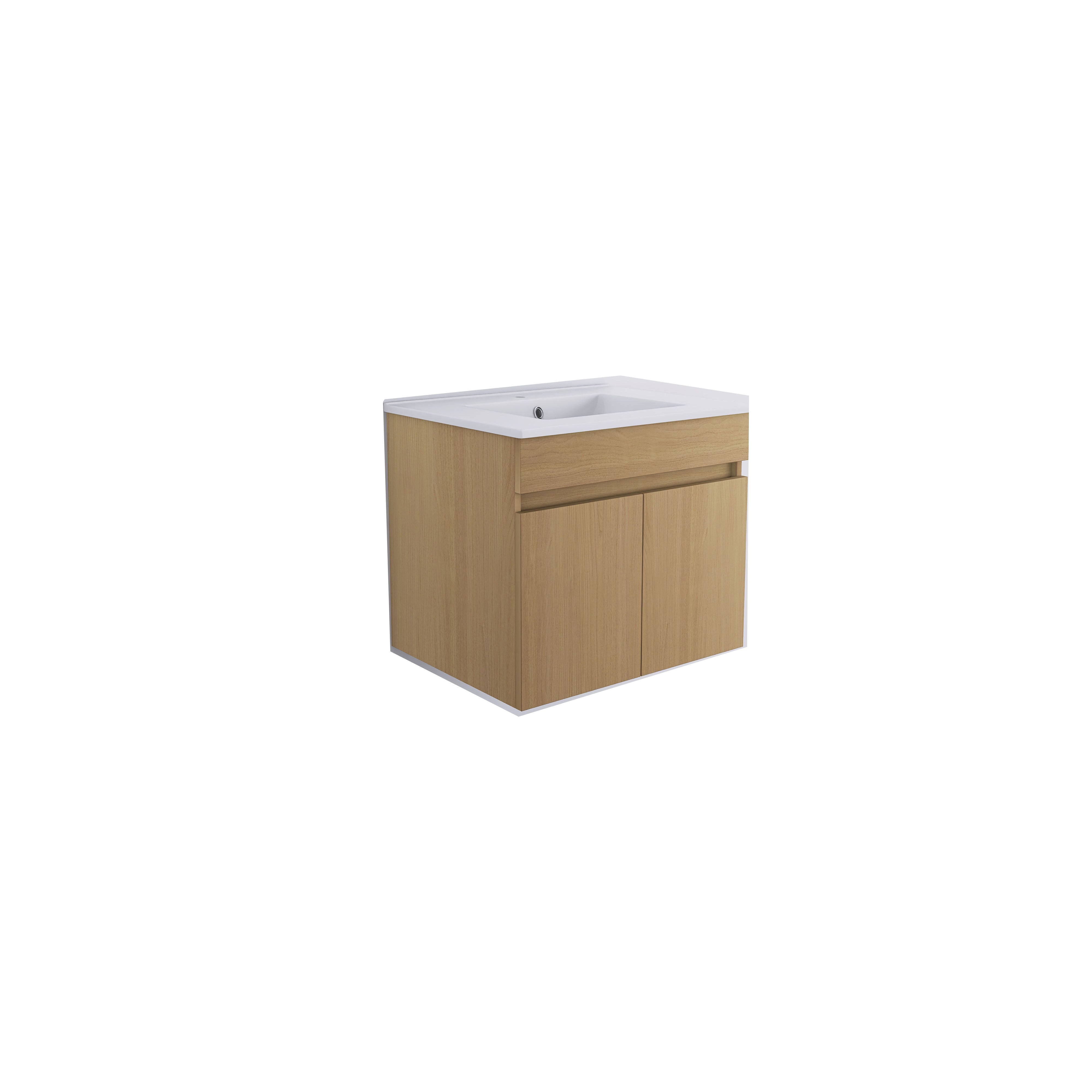 Wall Mounted Bathroom Vanity with Two Soft Close Cabinet Doors with White Ceramic Basin