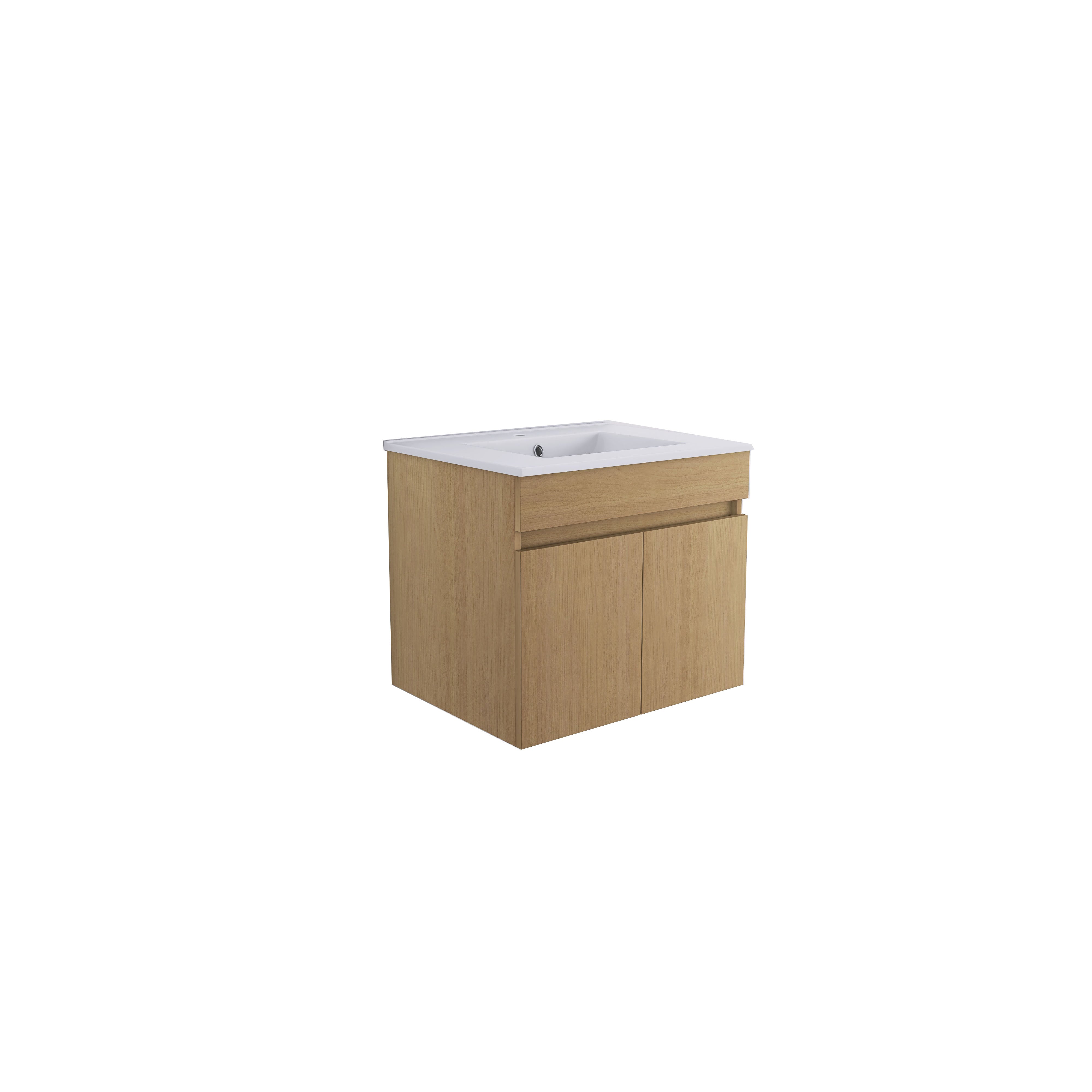 Wall Mounted Bathroom Vanity with Two Soft Close Cabinet Doors with White Ceramic Basin