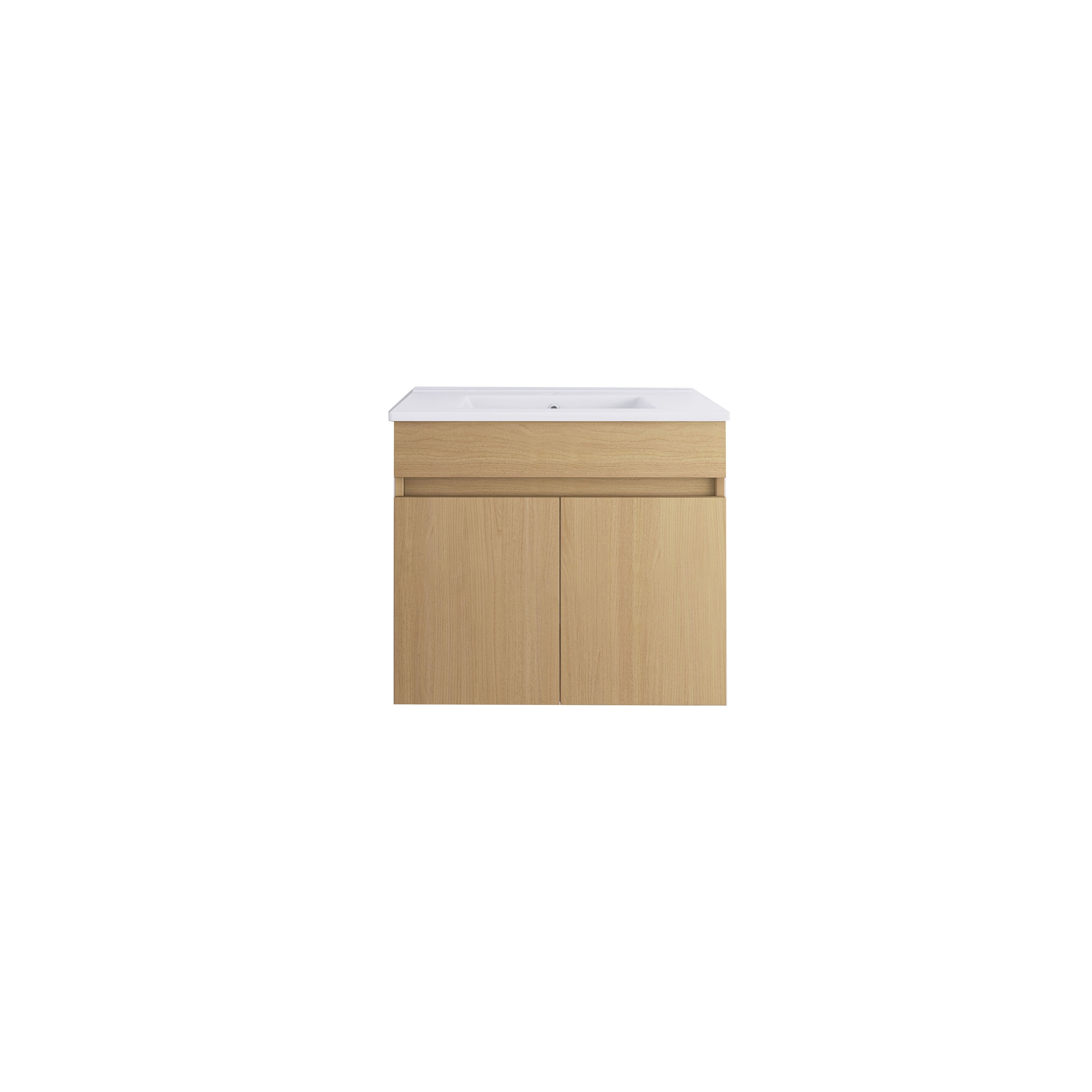 Wall Mounted Bathroom Vanity with Two Soft Close Cabinet Doors with White Ceramic Basin