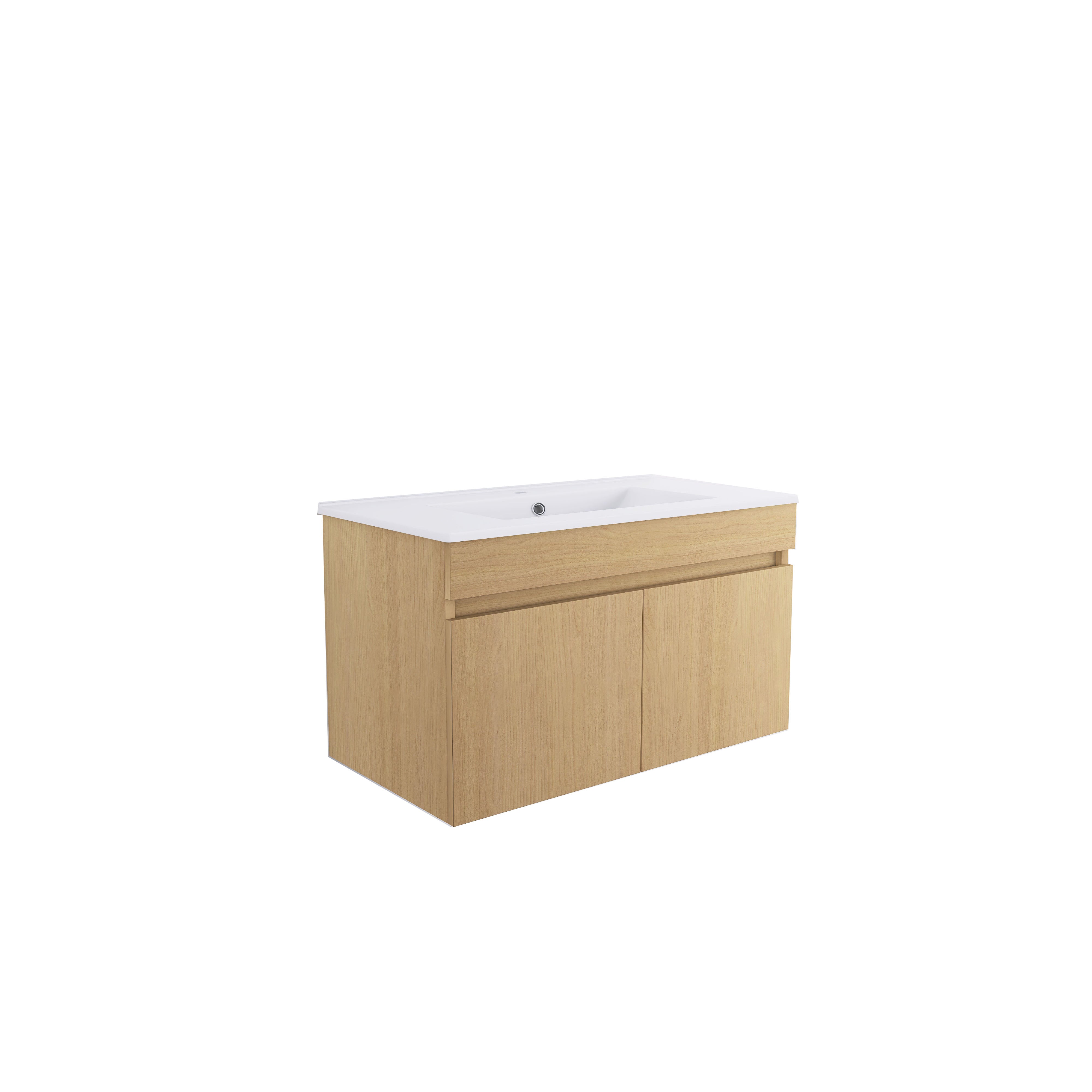 Wall Mounted Bathroom Vanity with Two Soft Close Cabinet Doors with White Ceramic Basin