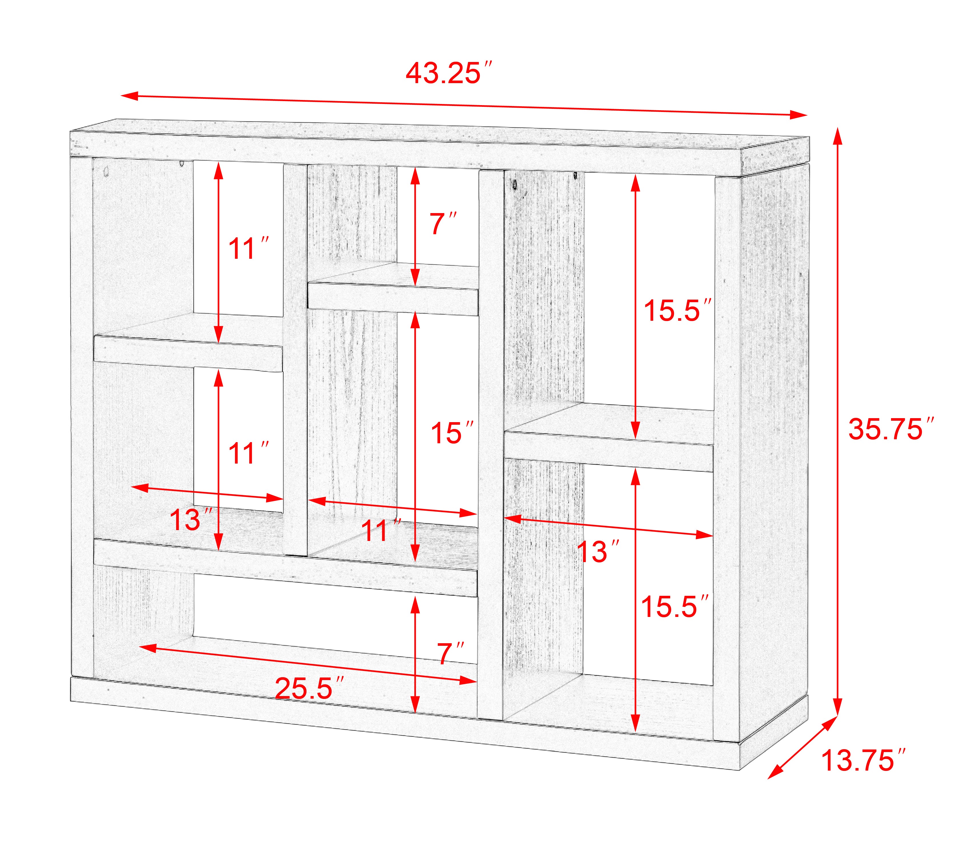 43 Inches Freestanding Open Wooden Open Shelf Storage Bookcase