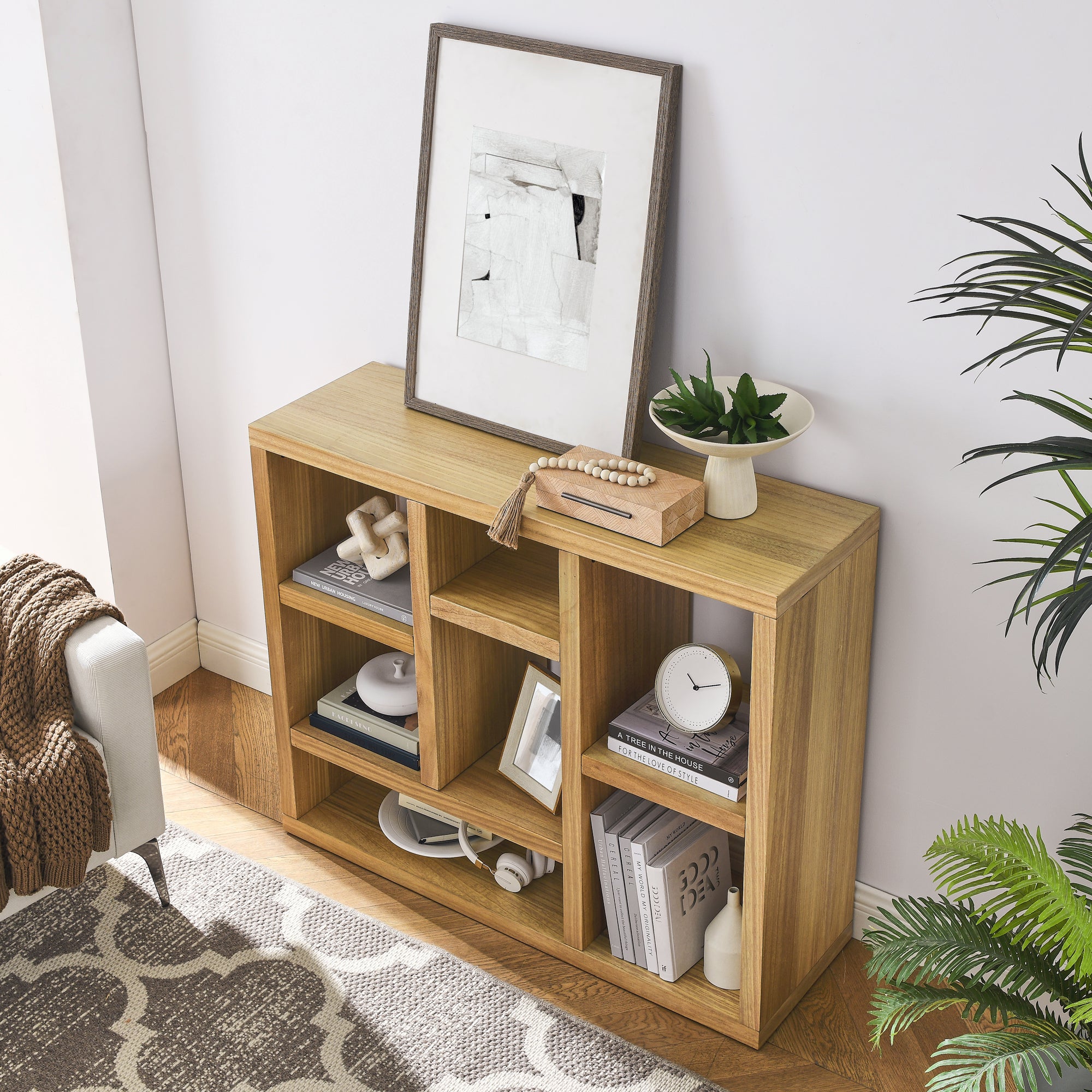 43 Inches Freestanding Open Wooden Open Shelf Storage Bookcase