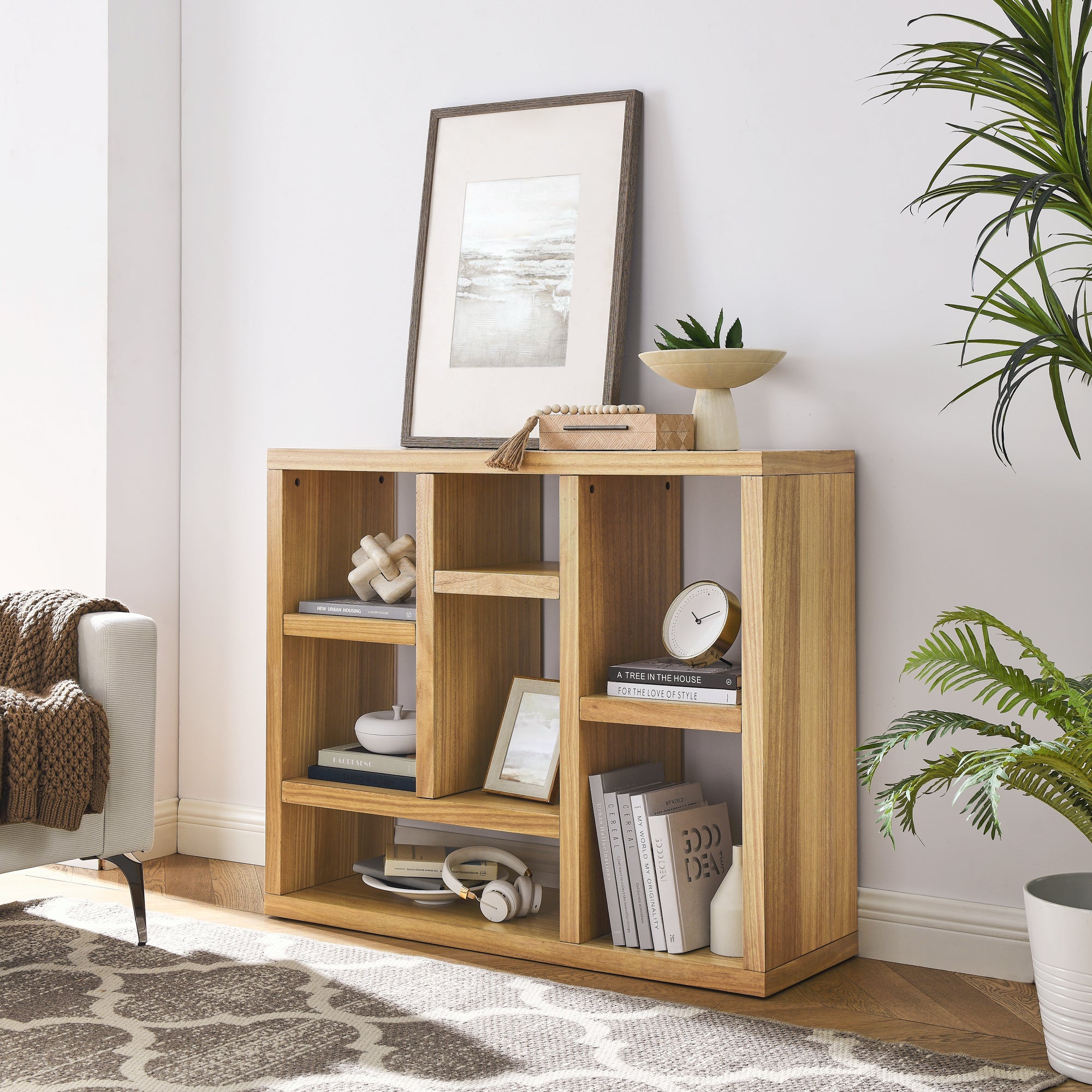 43 Inches Freestanding Open Wooden Open Shelf Storage Bookcase