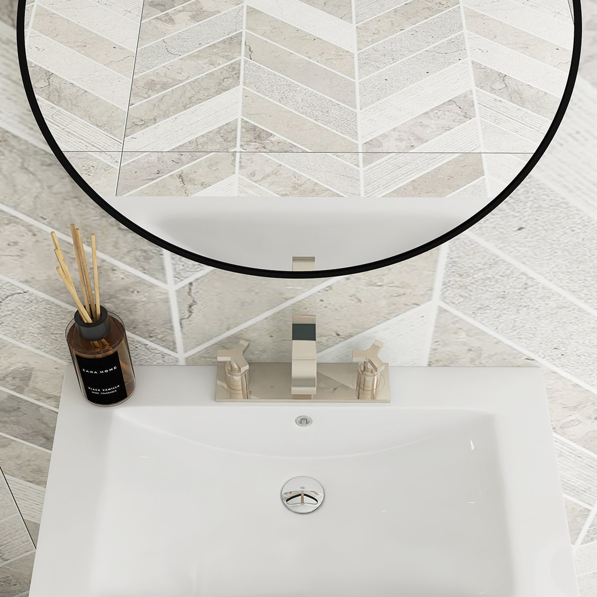 34.8" Tall Solid Wood+MDF 2-door Freestanding in White with Basin