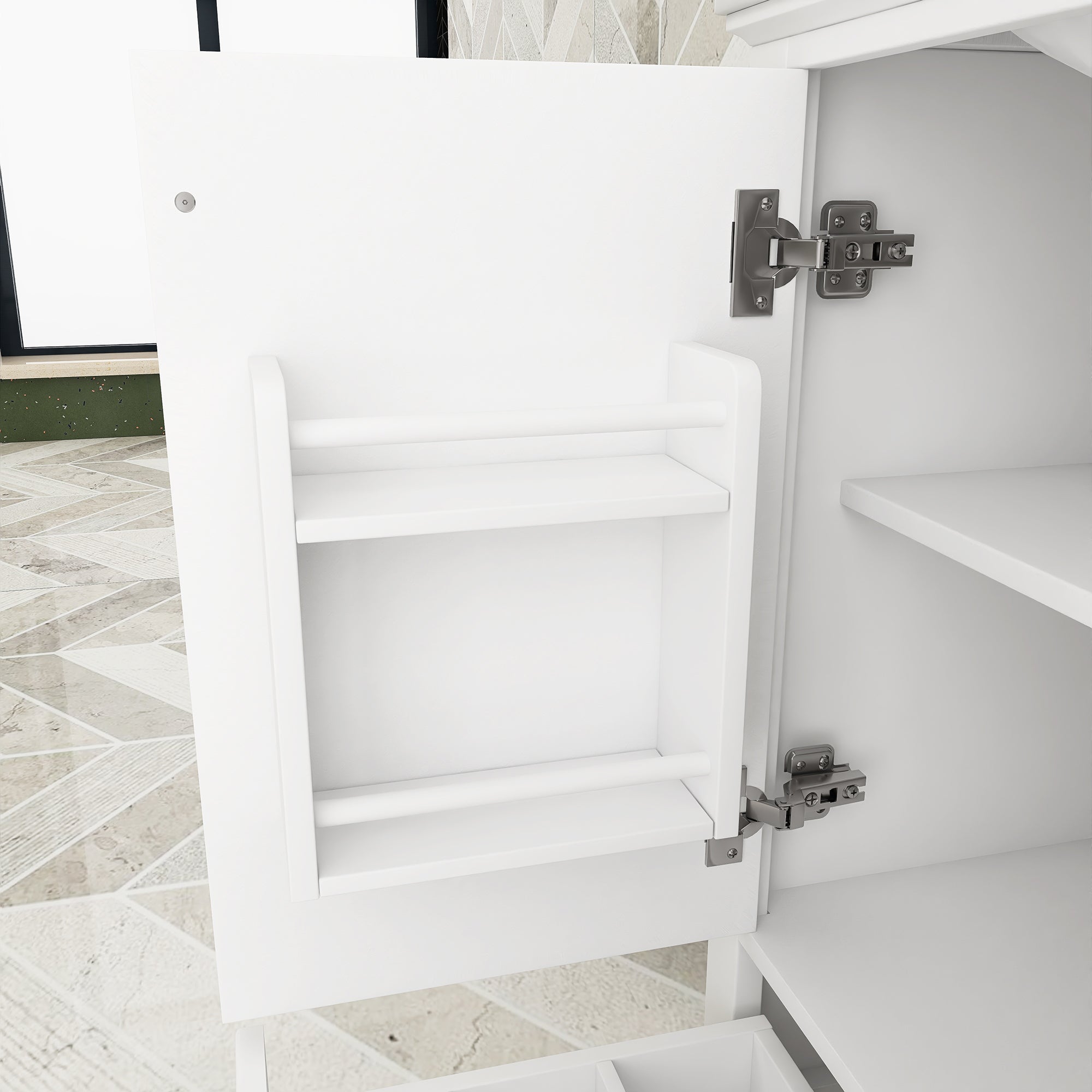 34.8" Tall Solid Wood+MDF 2-door Freestanding in White with Basin