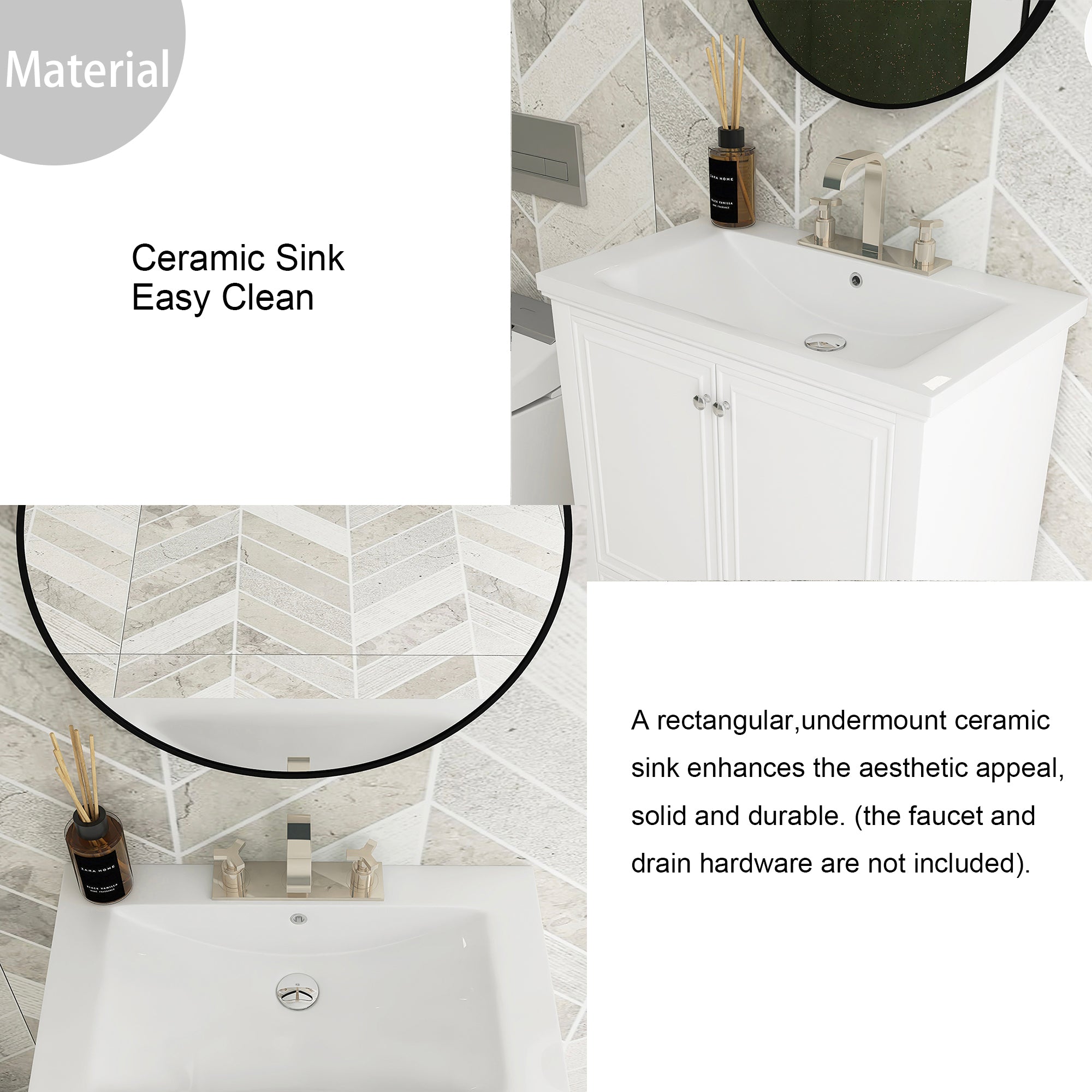 34.8" Tall Solid Wood+MDF 2-door Freestanding in White with Basin