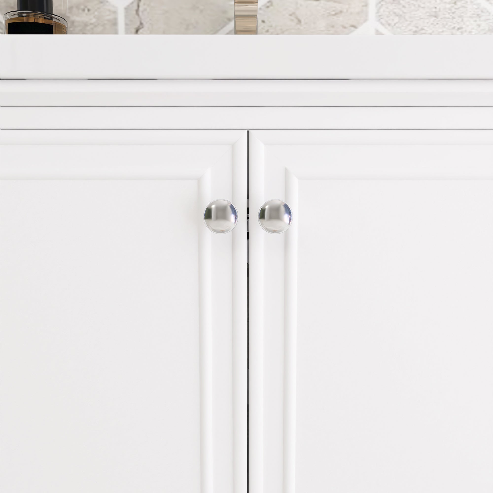 34.8" Tall Solid Wood+MDF 2-door Freestanding in White with Basin