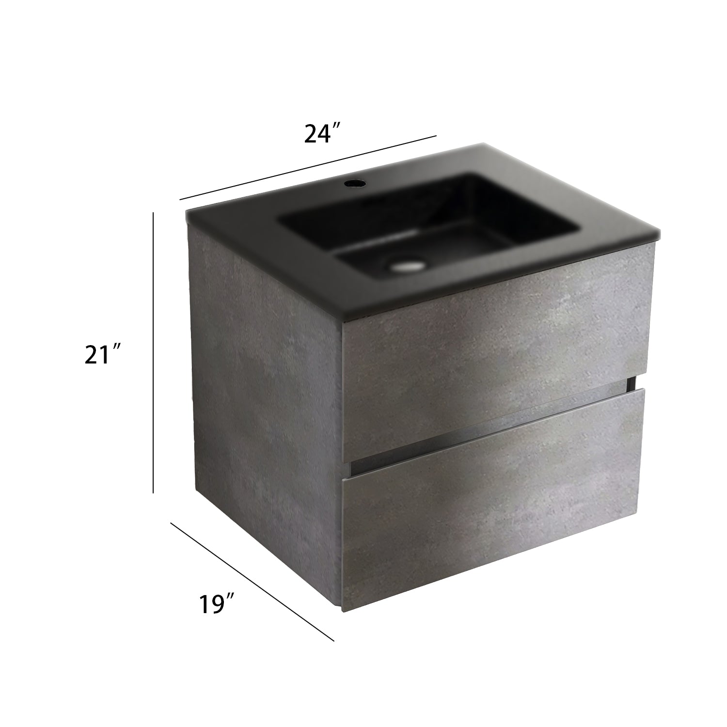 Wall-Mounted 2-drawer Bathroom Vanity Set in Cement Grey with Integrated Solid Surface Sink