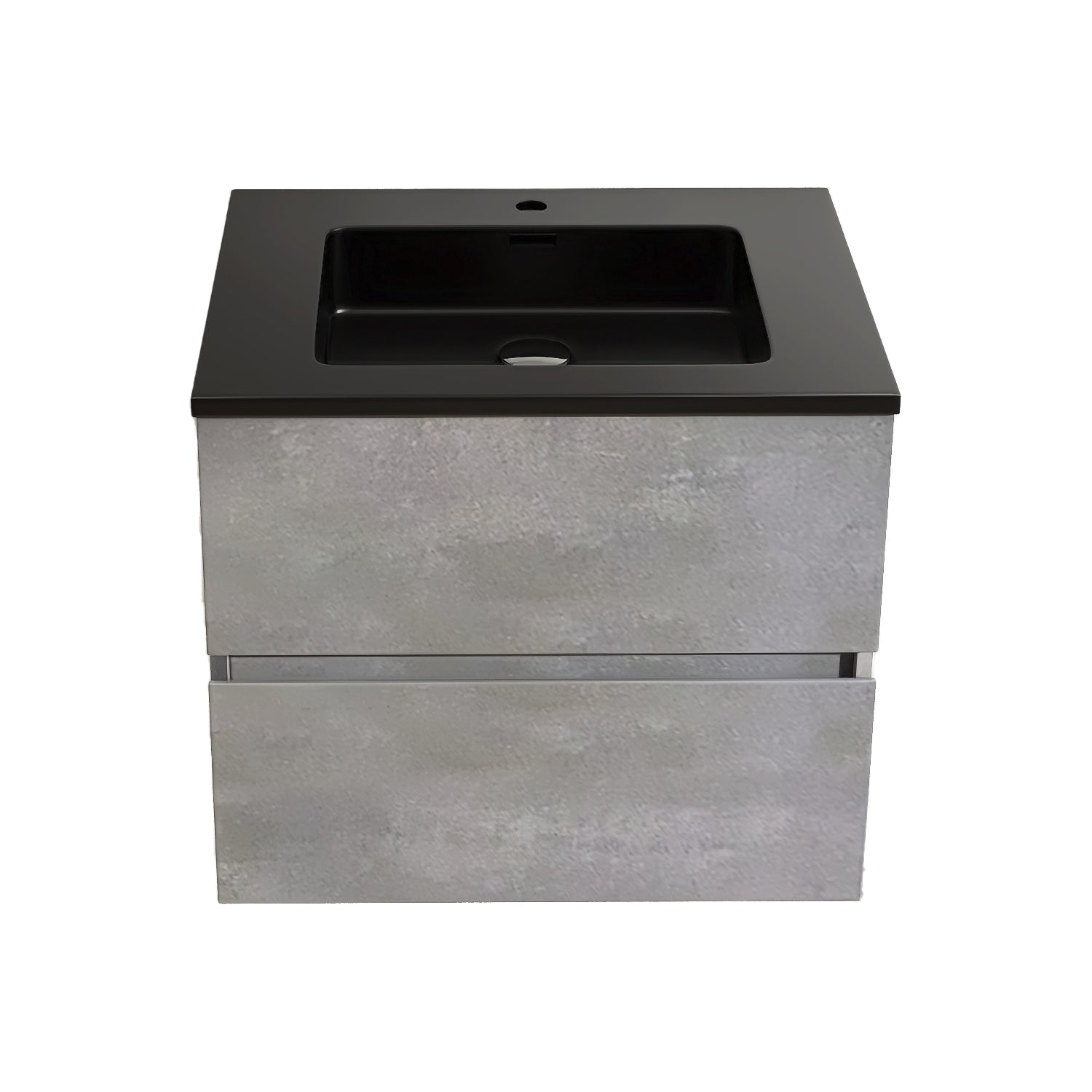 Wall-Mounted 2-drawer Bathroom Vanity Set in Cement Grey with Integrated Solid Surface Sink