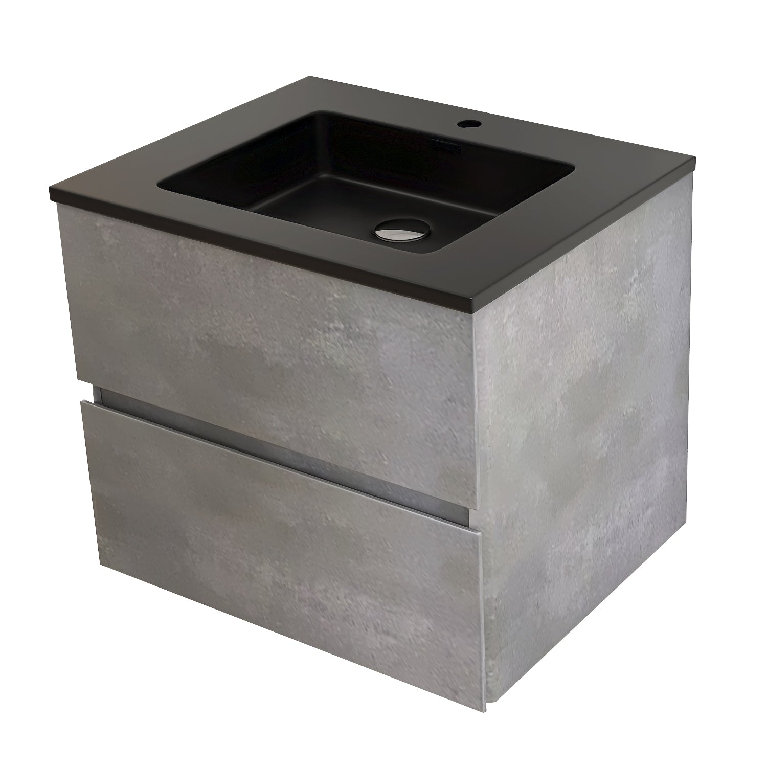 Wall-Mounted 2-drawer Bathroom Vanity Set in Cement Grey with Integrated Solid Surface Sink