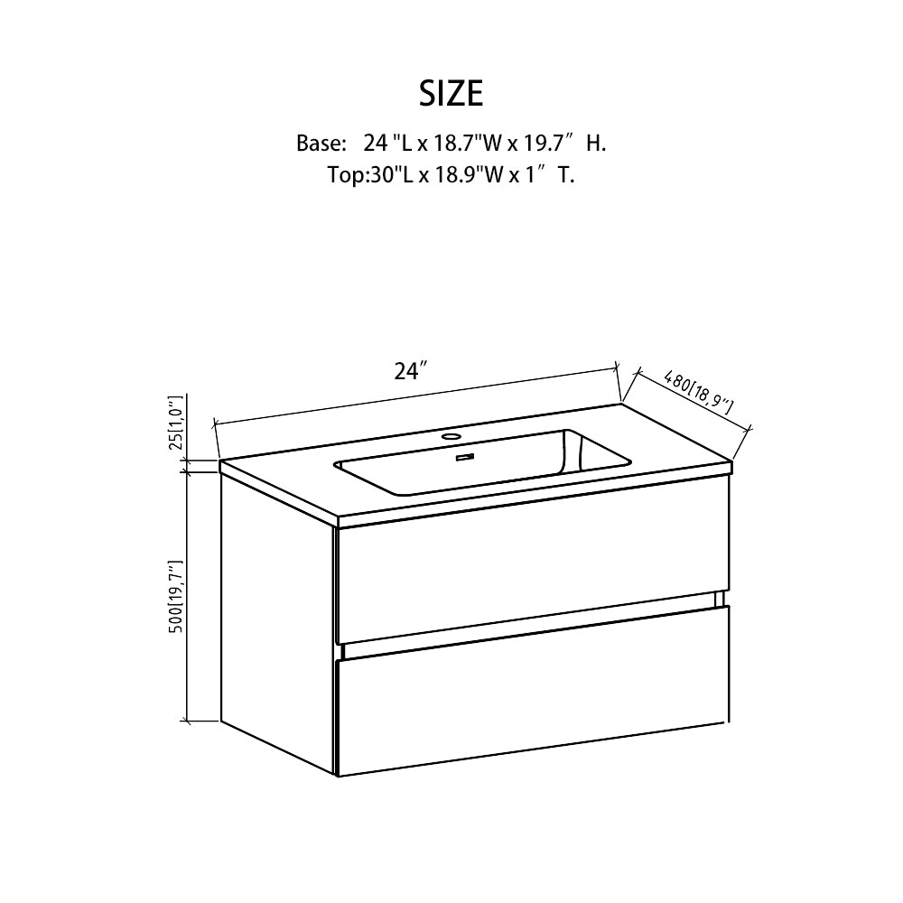 Wall-Mounted 2-drawer Bathroom Vanity Set in Cement Grey with Integrated Solid Surface Sink