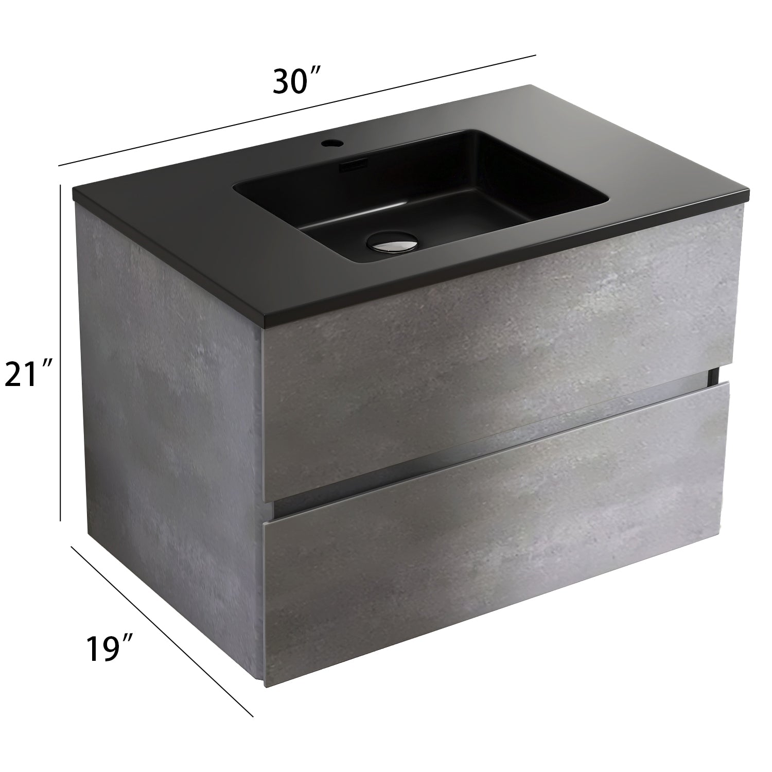 Wall-Mounted 2-drawer Bathroom Vanity Set in Cement Grey with Integrated Solid Surface Sink