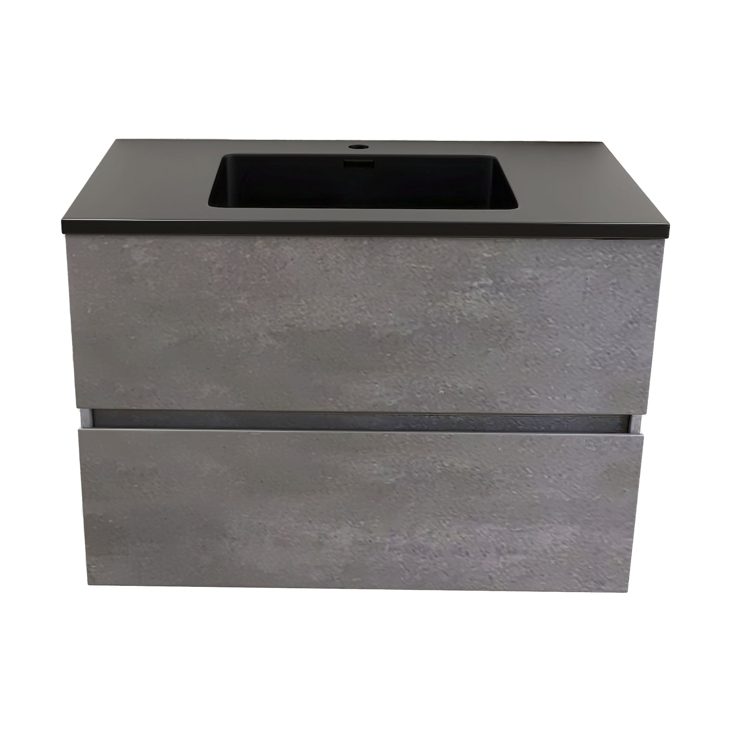 Wall-Mounted 2-drawer Bathroom Vanity Set in Cement Grey with Integrated Solid Surface Sink