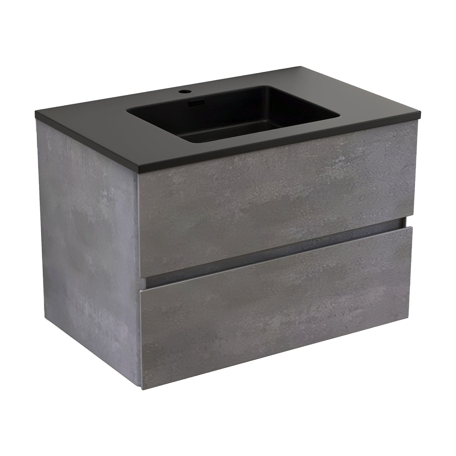 Wall-Mounted 2-drawer Bathroom Vanity Set in Cement Grey with Integrated Solid Surface Sink