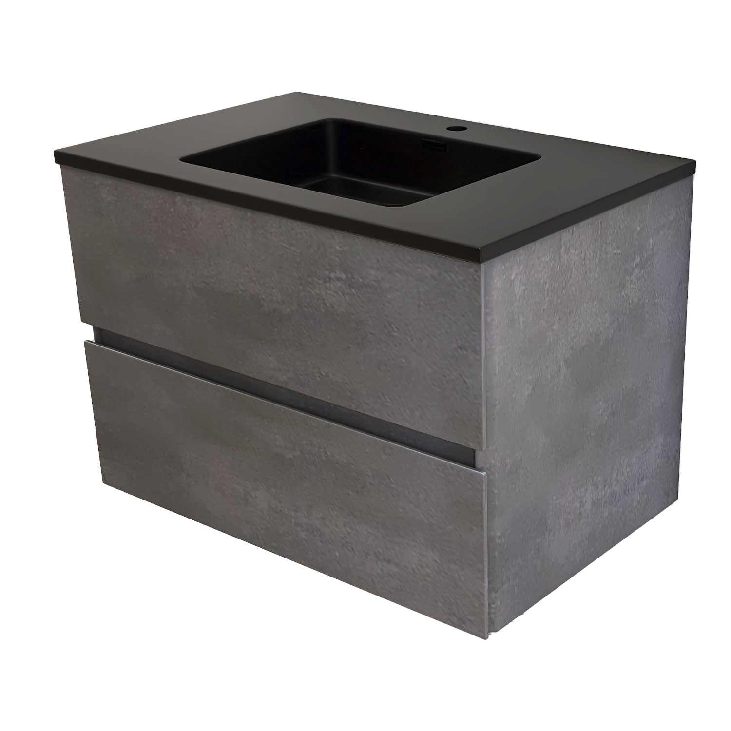 Wall-Mounted 2-drawer Bathroom Vanity Set in Cement Grey with Integrated Solid Surface Sink