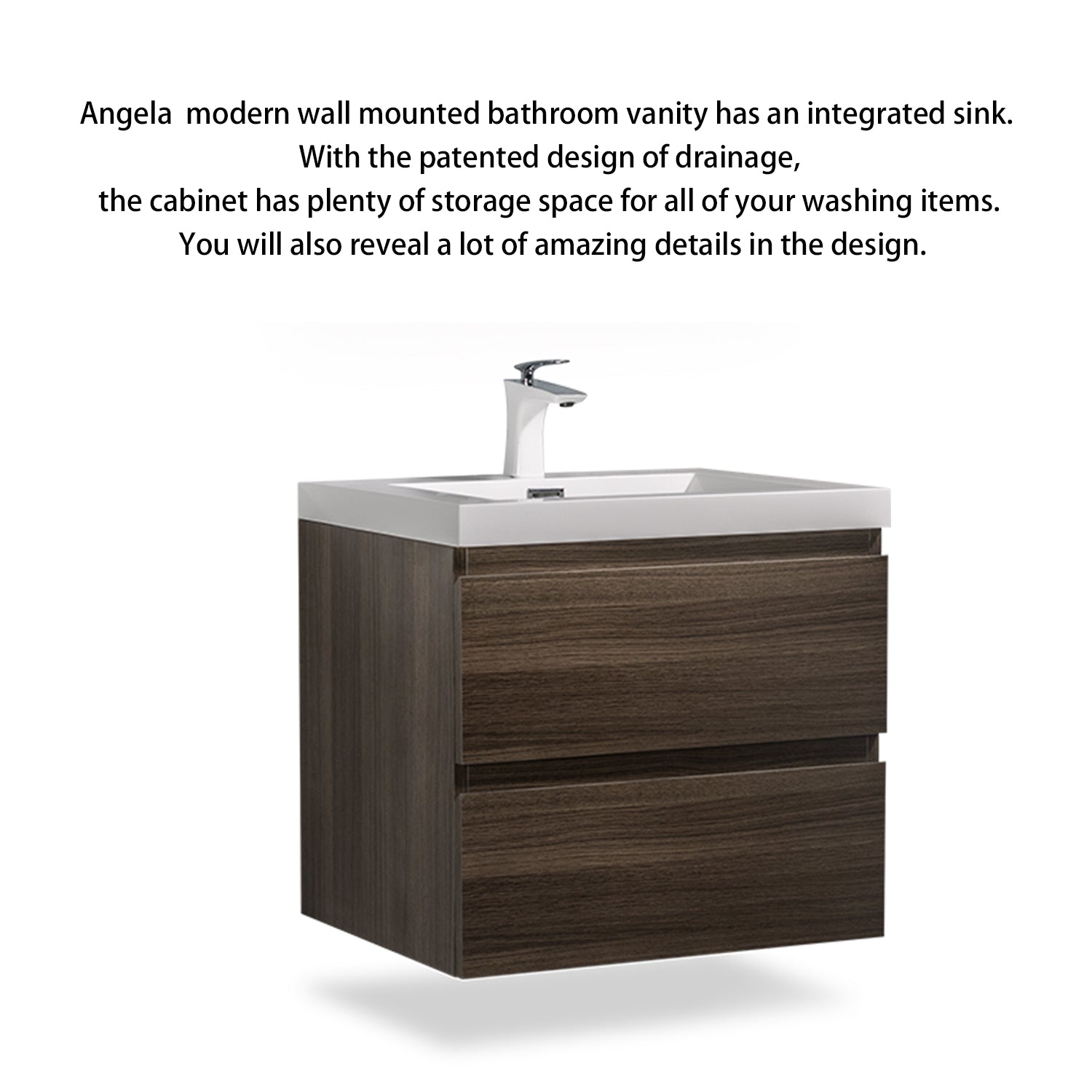 Wall-Mounted 2-drawer Bathroom Vanity Set with Integrated Resin Sink