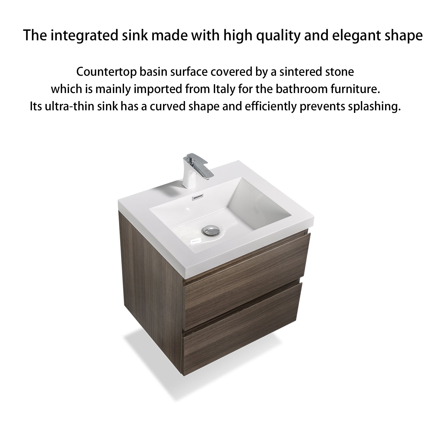 Wall-Mounted 2-drawer Bathroom Vanity Set with Integrated Resin Sink