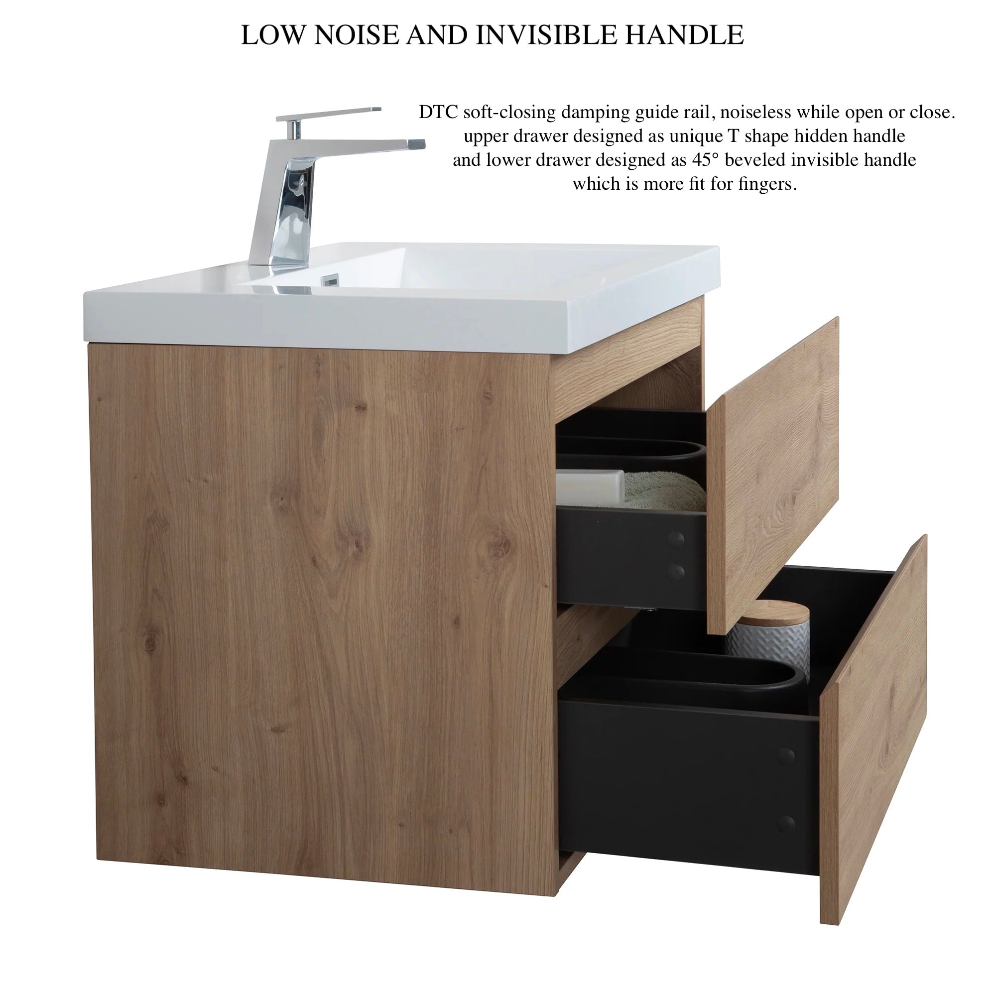 Wall-Mounted 2-drawer Bathroom Vanity Set with Integrated Resin Sink