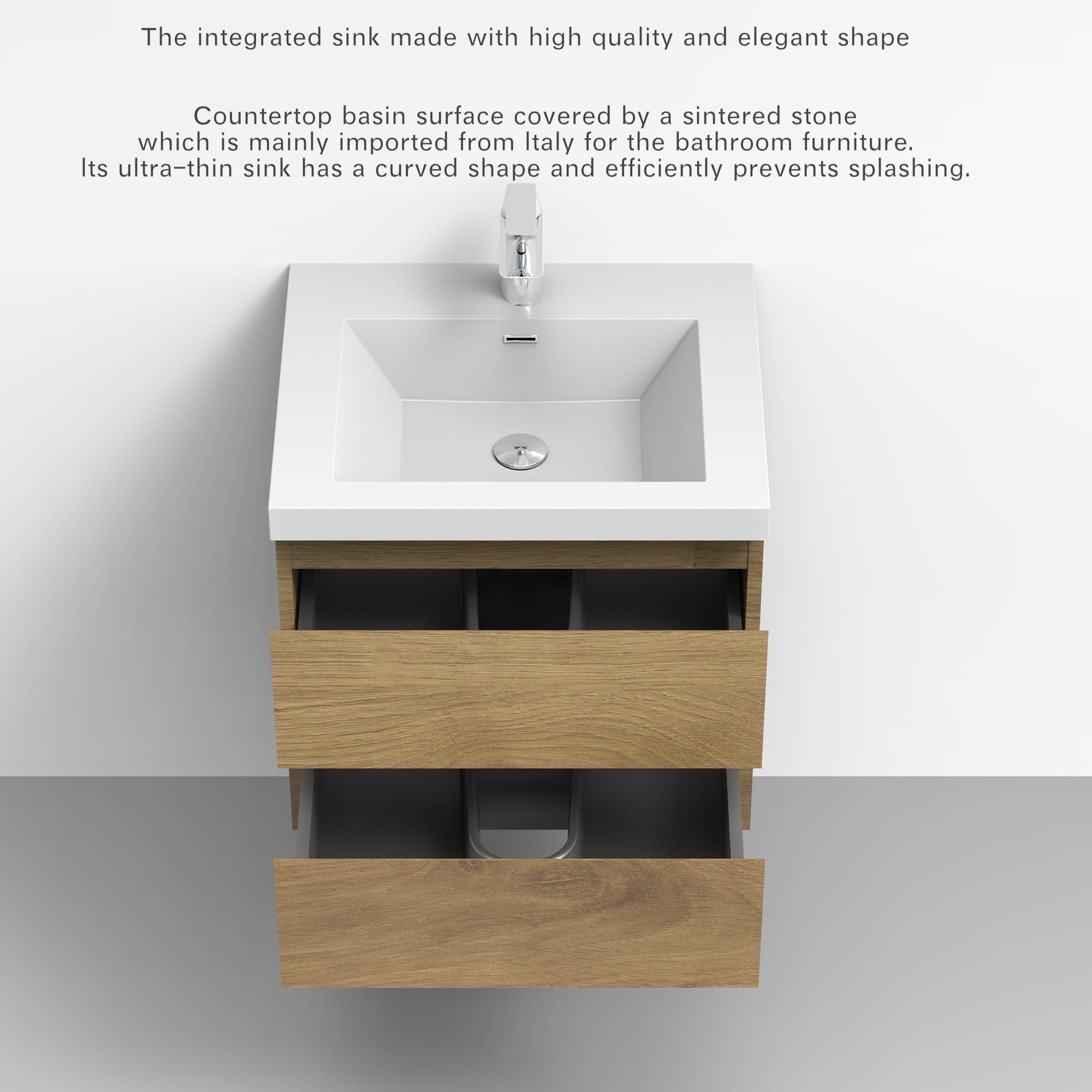 Wall-Mounted 2-drawer Bathroom Vanity Set with Integrated Resin Sink