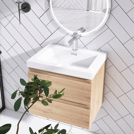 Wall-Mounted 2-drawer Bathroom Vanity Set with Integrated Resin Sink