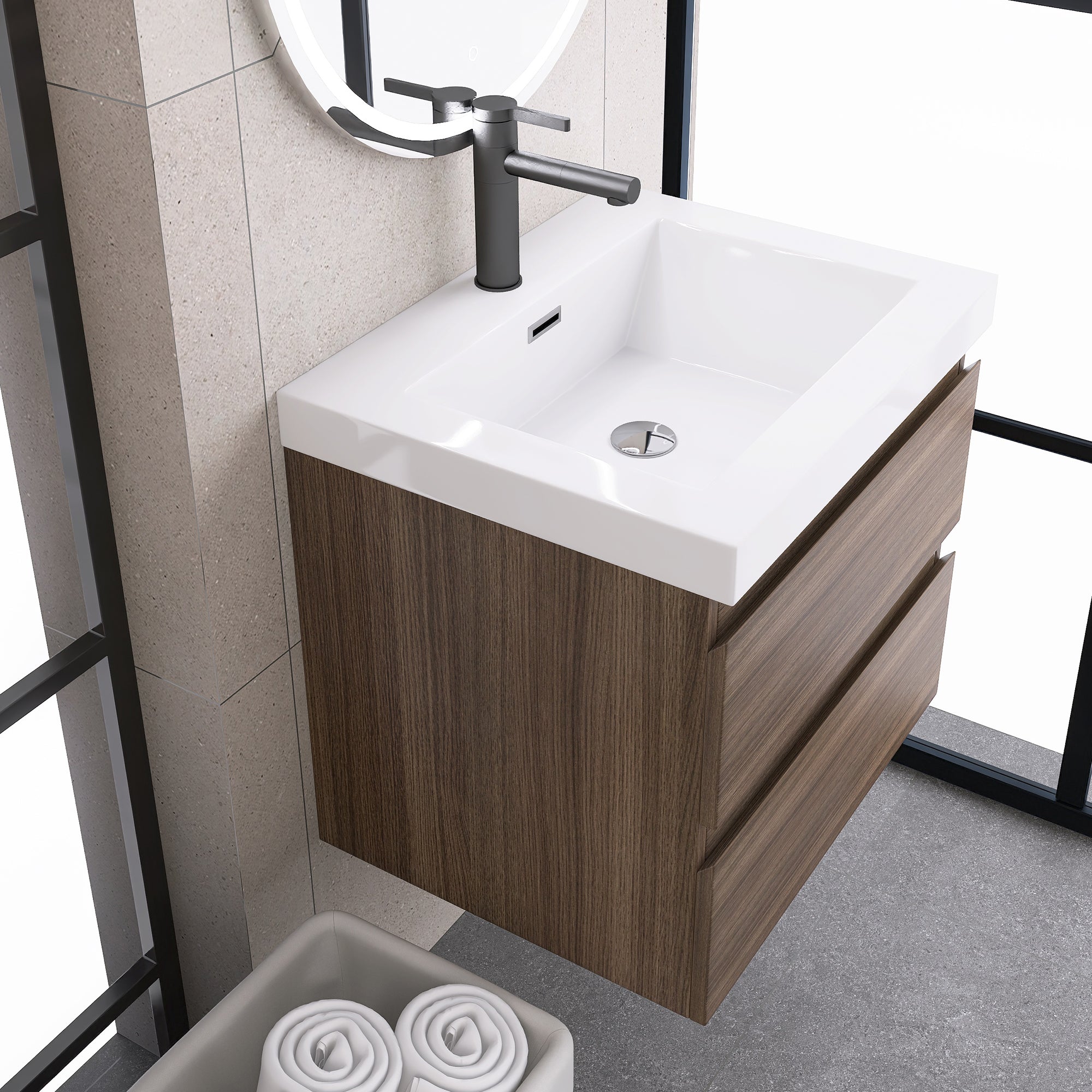 Wall-Mounted 2-drawer Bathroom Vanity Set with Integrated Resin Sink