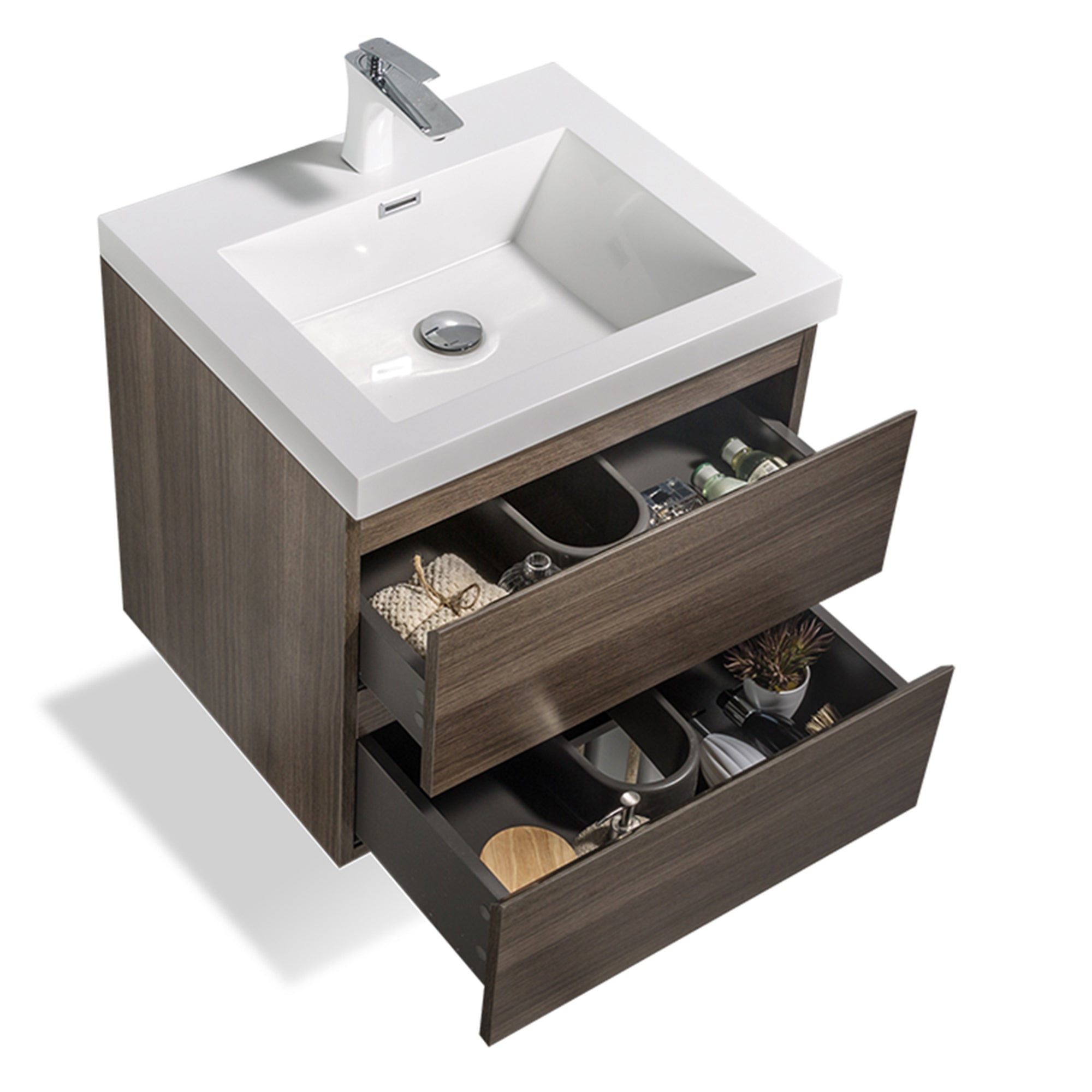 Wall-Mounted 2-drawer Bathroom Vanity Set with Integrated Resin Sink