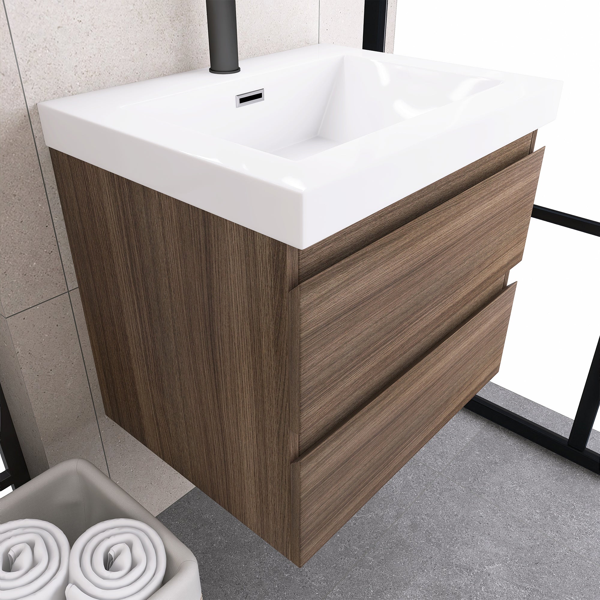 Wall-Mounted 2-drawer Bathroom Vanity Set with Integrated Resin Sink