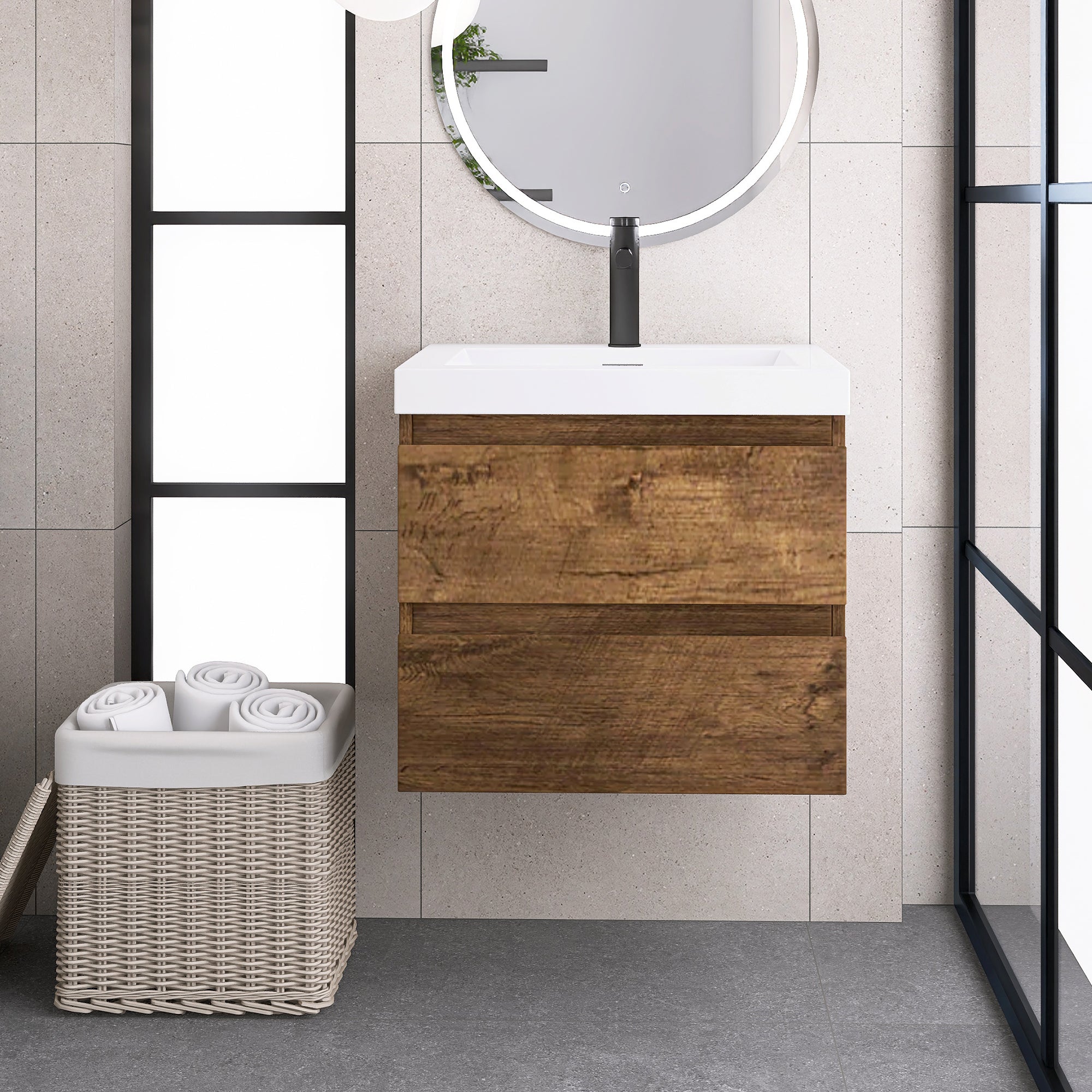 Wall-Mounted 2-drawer Bathroom Vanity Set with Integrated Resin Sink