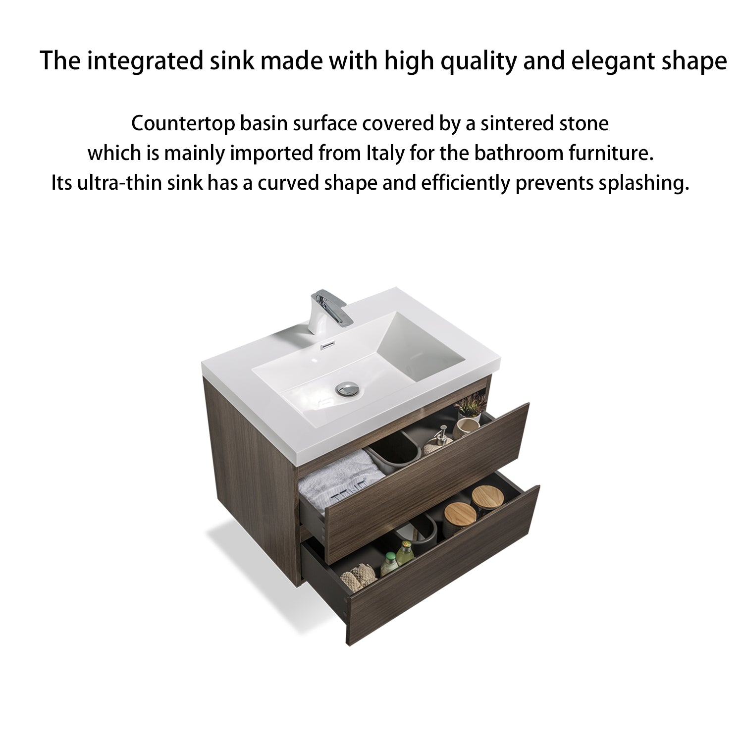 Wall-Mounted 2-drawer Bathroom Vanity Set with Integrated Resin Sink