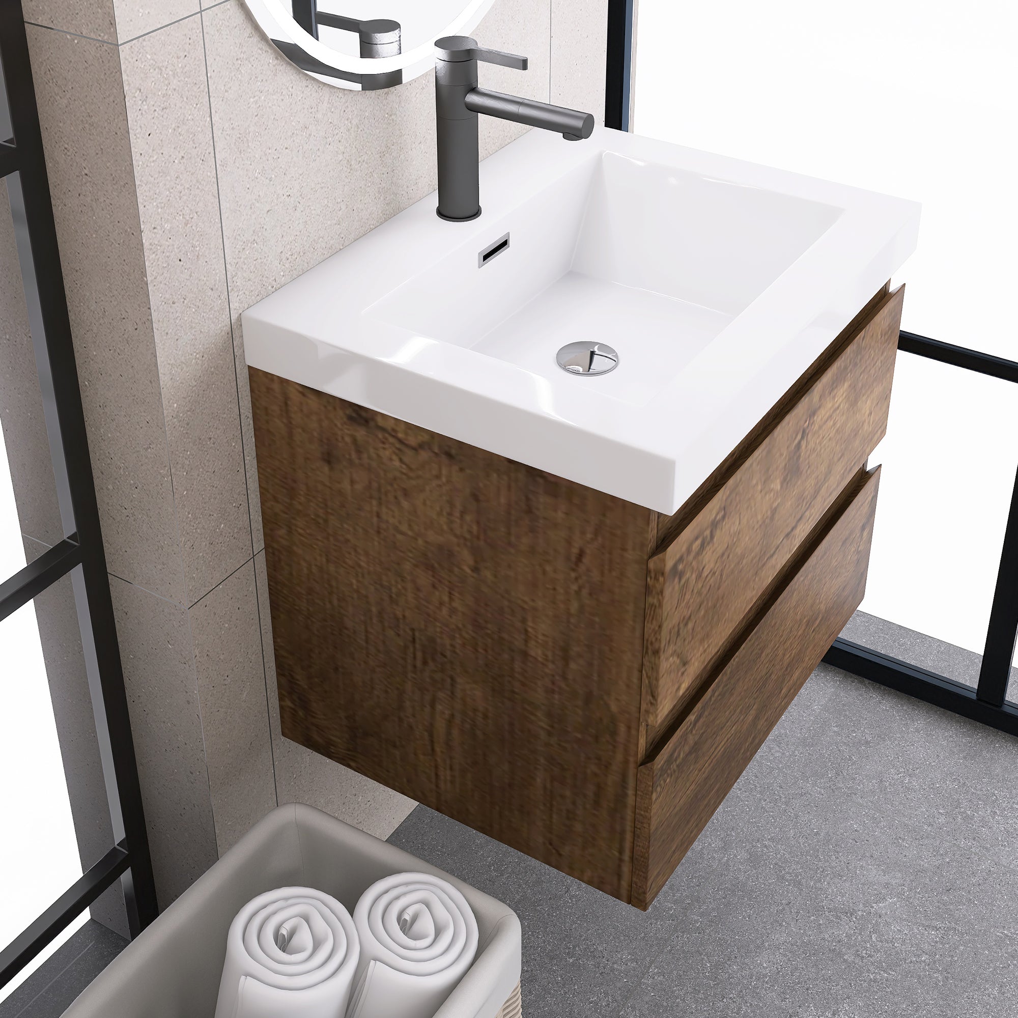 Wall-Mounted 2-drawer Bathroom Vanity Set with Integrated Resin Sink