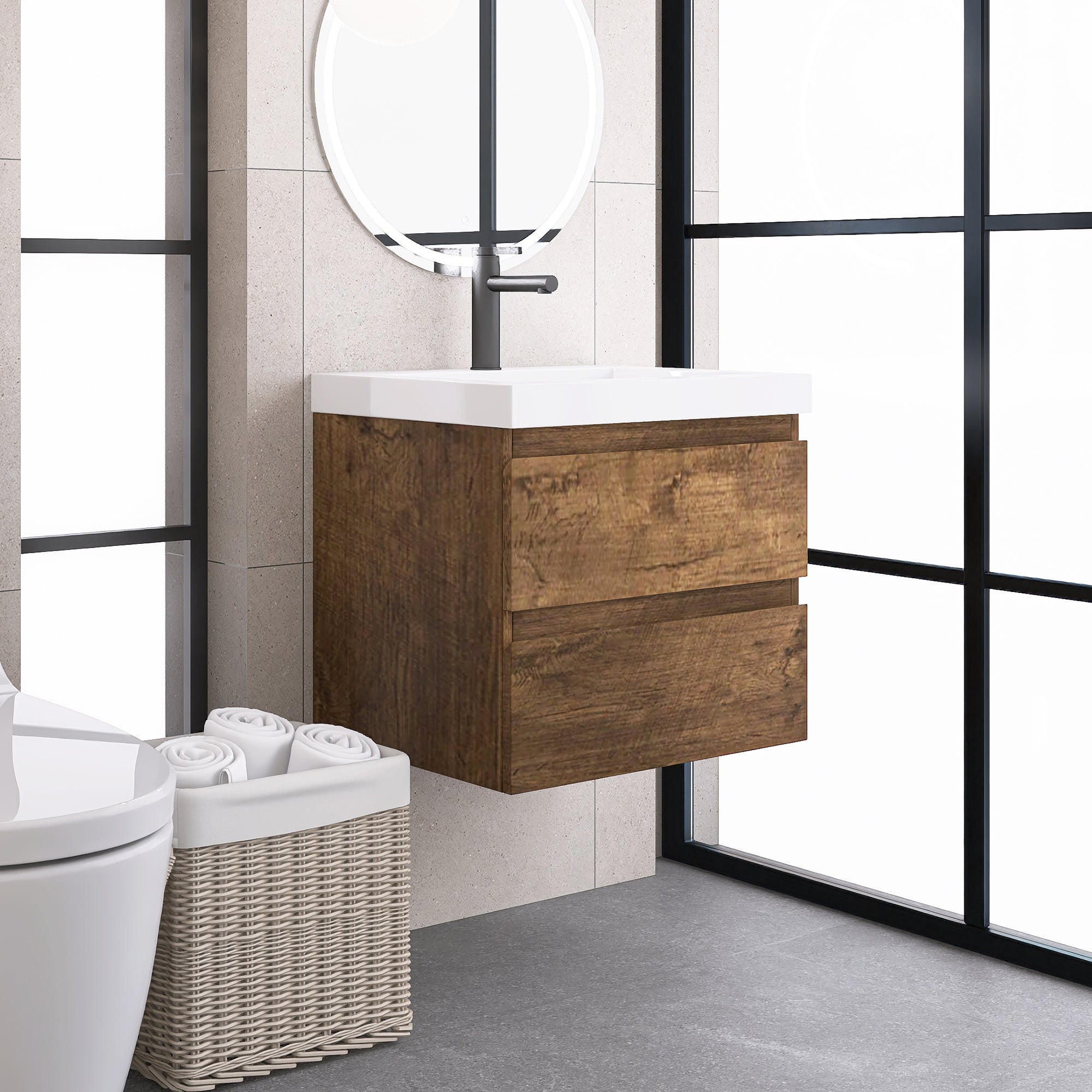 Wall-Mounted 2-drawer Bathroom Vanity Set with Integrated Resin Sink