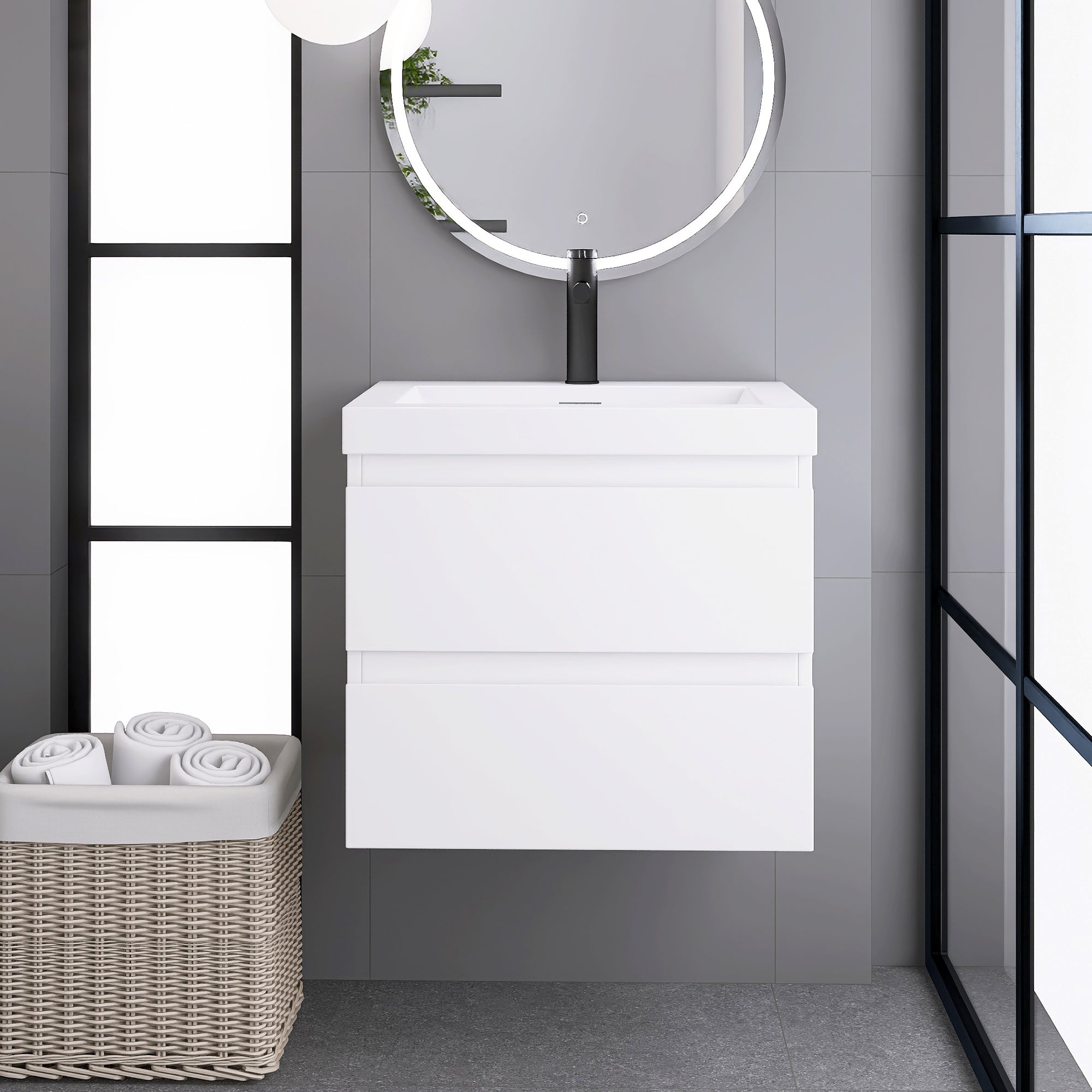 Wall-Mounted 2-drawer Bathroom Vanity Set with Integrated Resin Sink