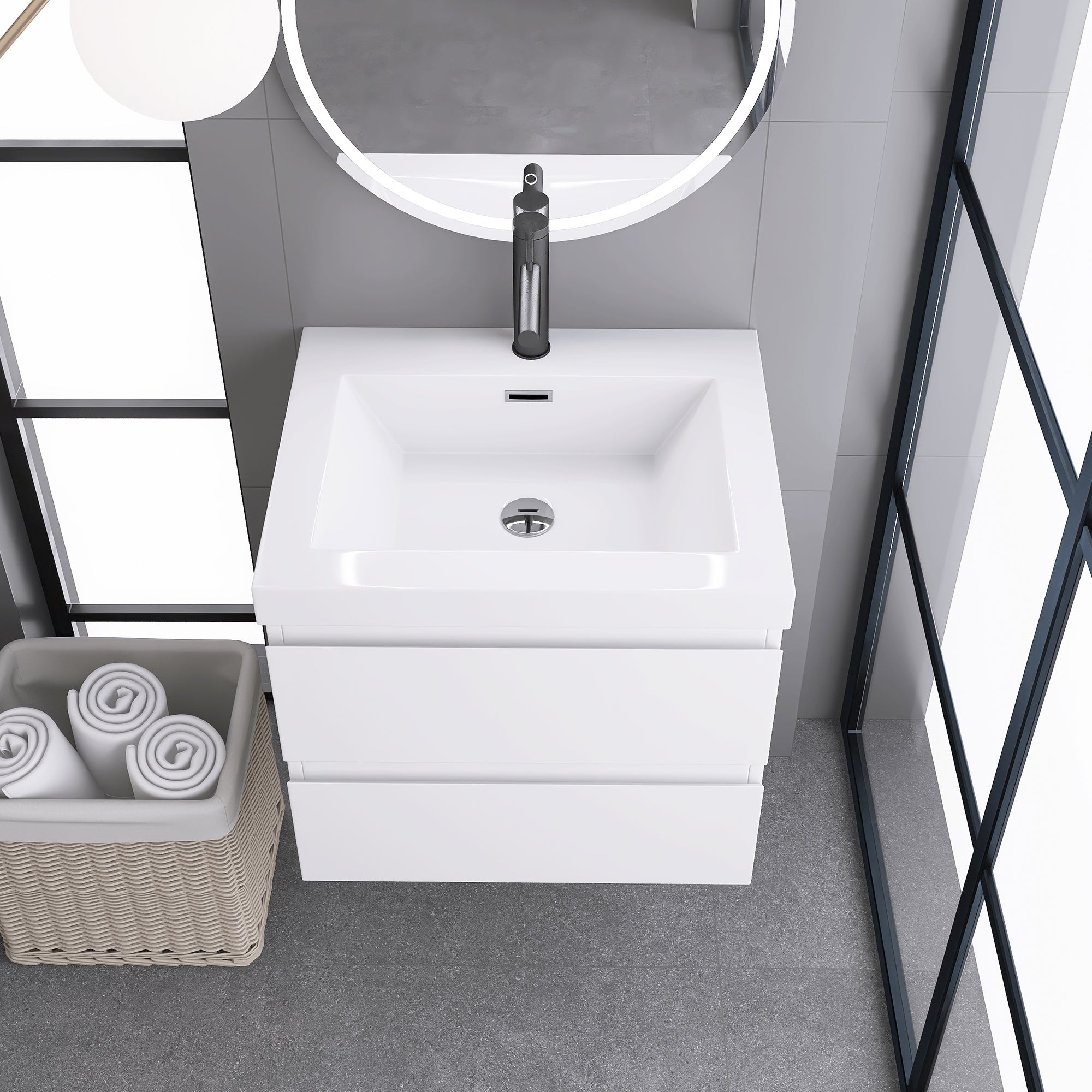 Wall-Mounted 2-drawer Bathroom Vanity Set with Integrated Resin Sink