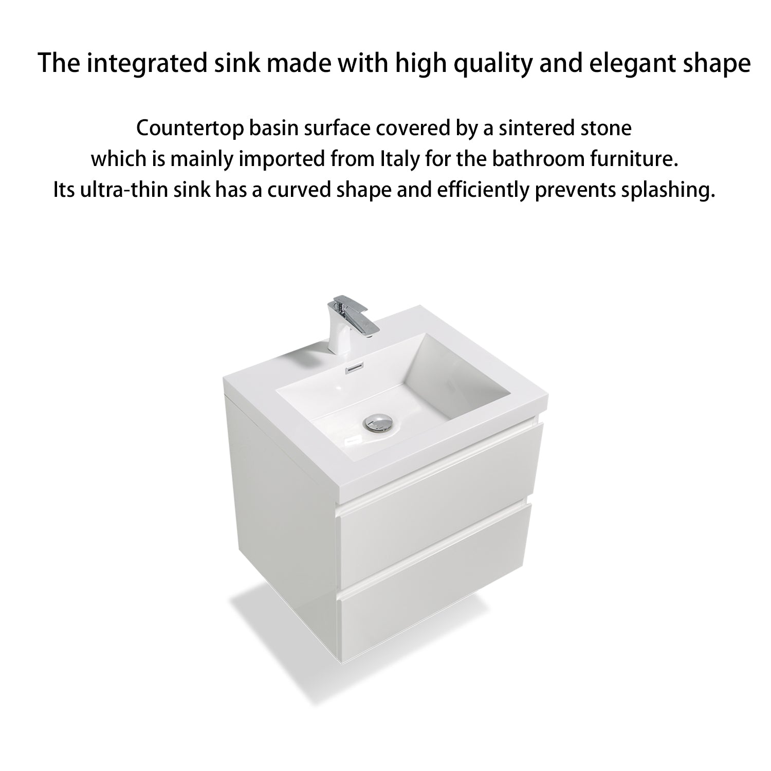 Wall-Mounted 2-drawer Bathroom Vanity Set with Integrated Resin Sink