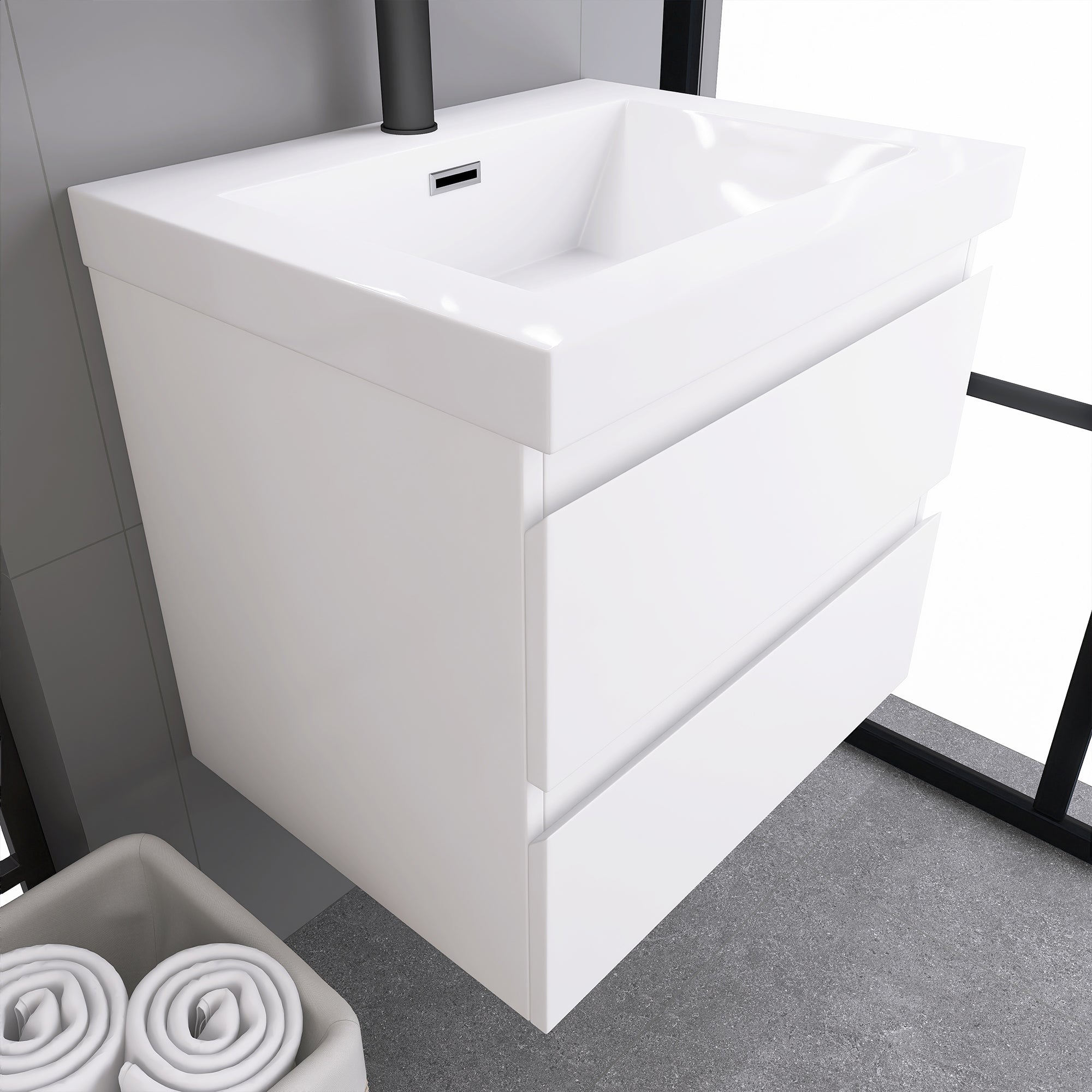 Wall-Mounted 2-drawer Bathroom Vanity Set with Integrated Resin Sink