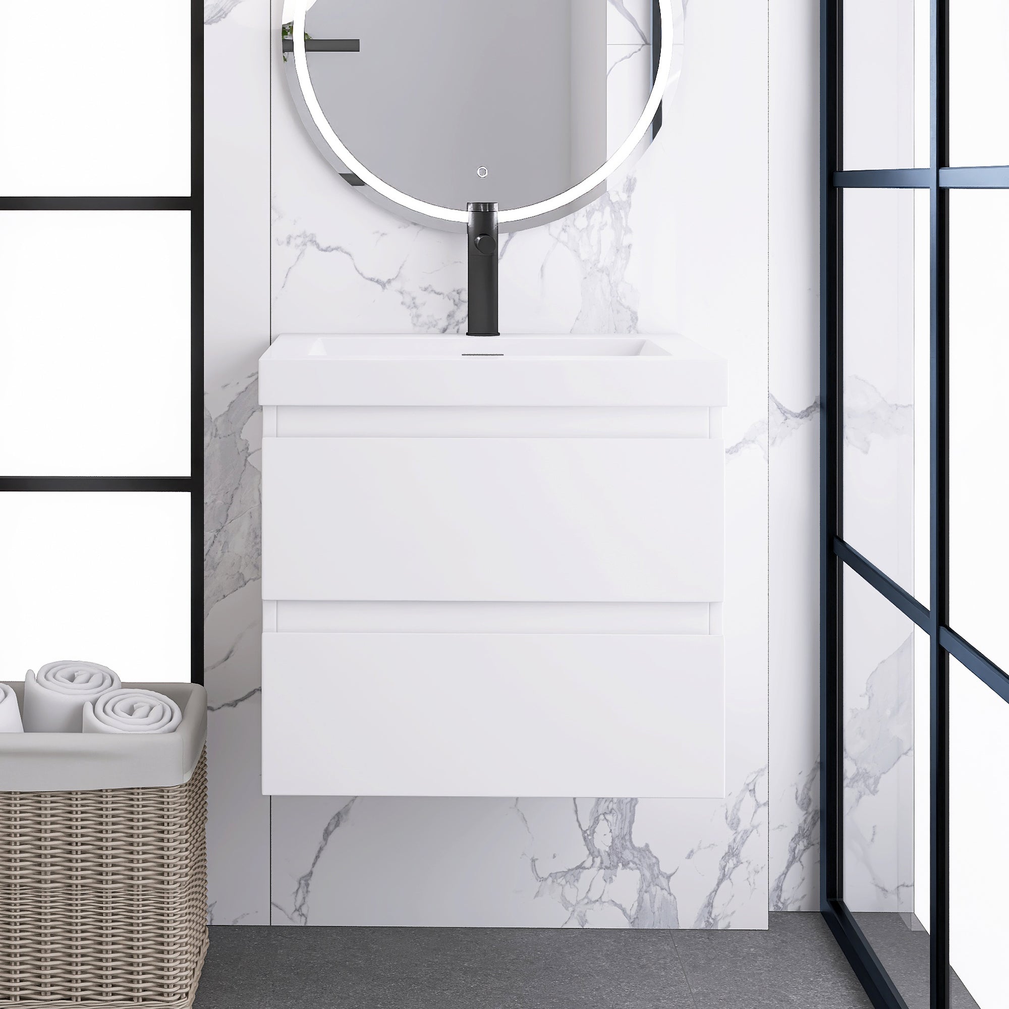 Wall-Mounted 2-drawer Bathroom Vanity Set with Integrated Resin Sink