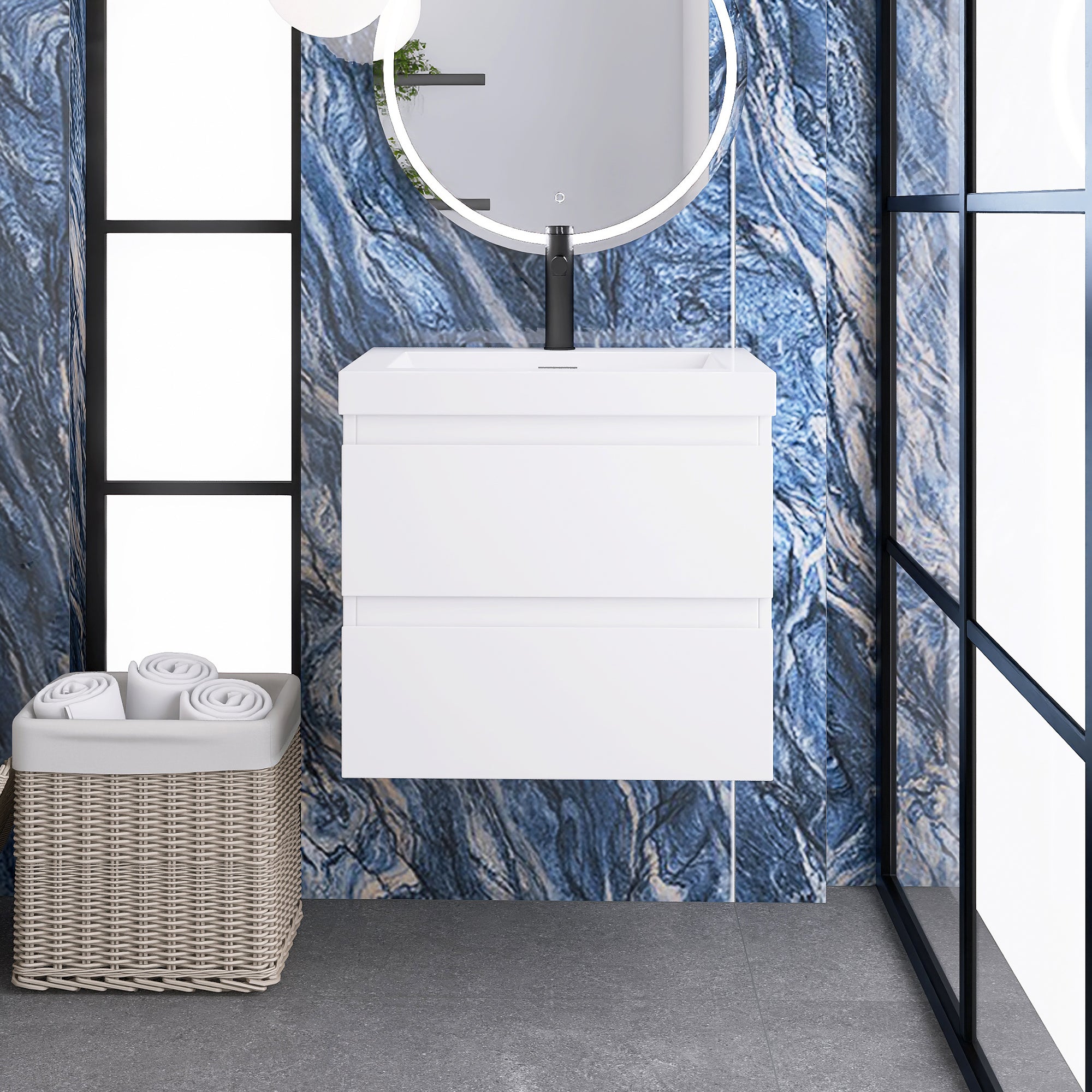 Wall-Mounted 2-drawer Bathroom Vanity Set with Integrated Resin Sink