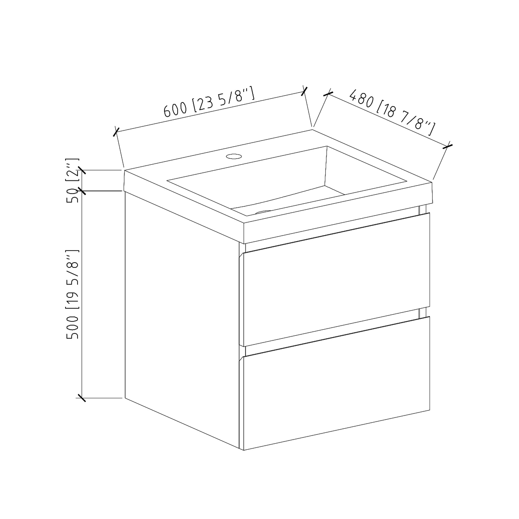 Wall-Mounted 2-drawer Bathroom Vanity Set with Integrated Resin Sink