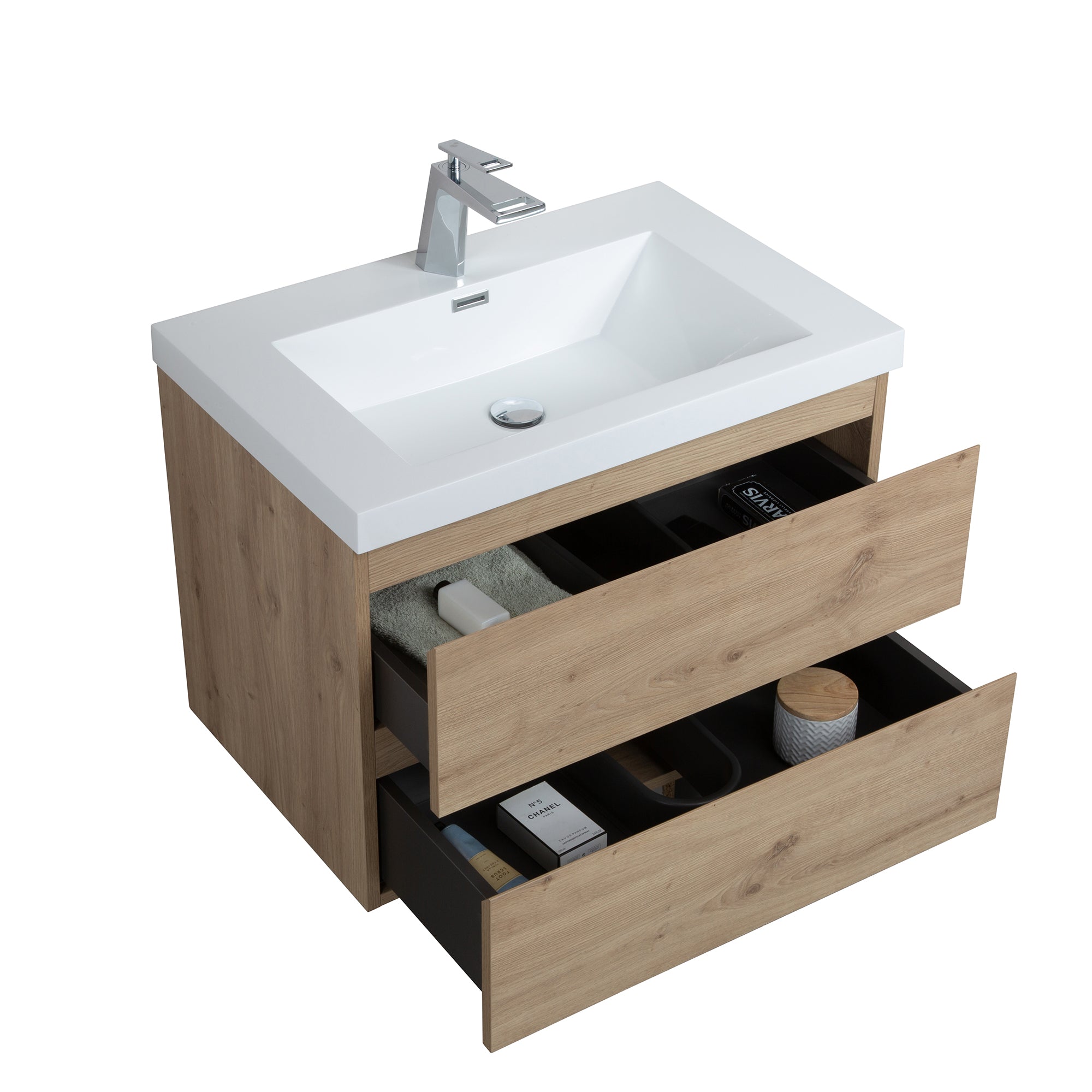 Wall-Mounted 2-drawer Bathroom Vanity Set with Integrated Resin Sink