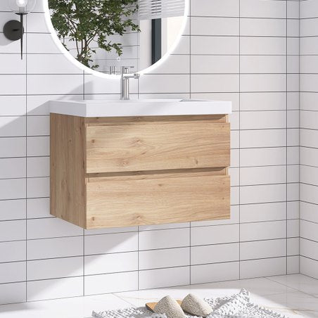 Wall-Mounted 2-drawer Bathroom Vanity Set with Integrated Resin Sink