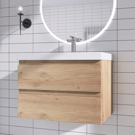 Wall-Mounted 2-drawer Bathroom Vanity Set with Integrated Resin Sink