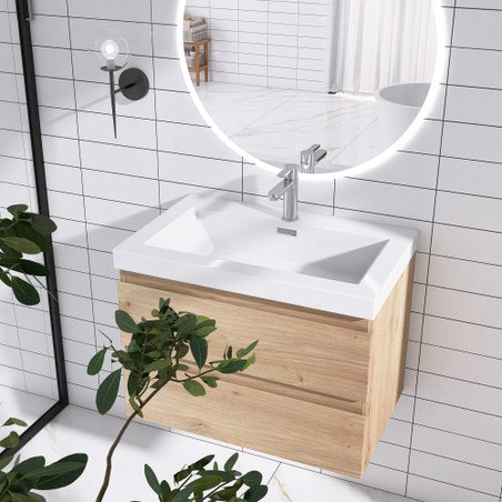 Wall-Mounted 2-drawer Bathroom Vanity Set with Integrated Resin Sink