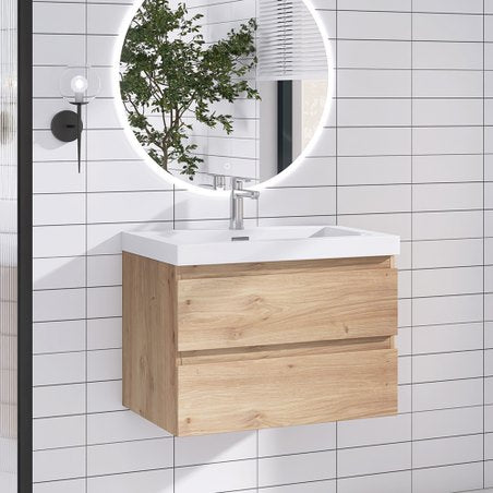 Wall-Mounted 2-drawer Bathroom Vanity Set with Integrated Resin Sink