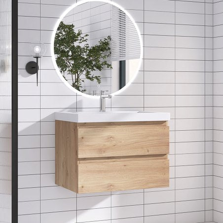 Wall-Mounted 2-drawer Bathroom Vanity Set with Integrated Resin Sink