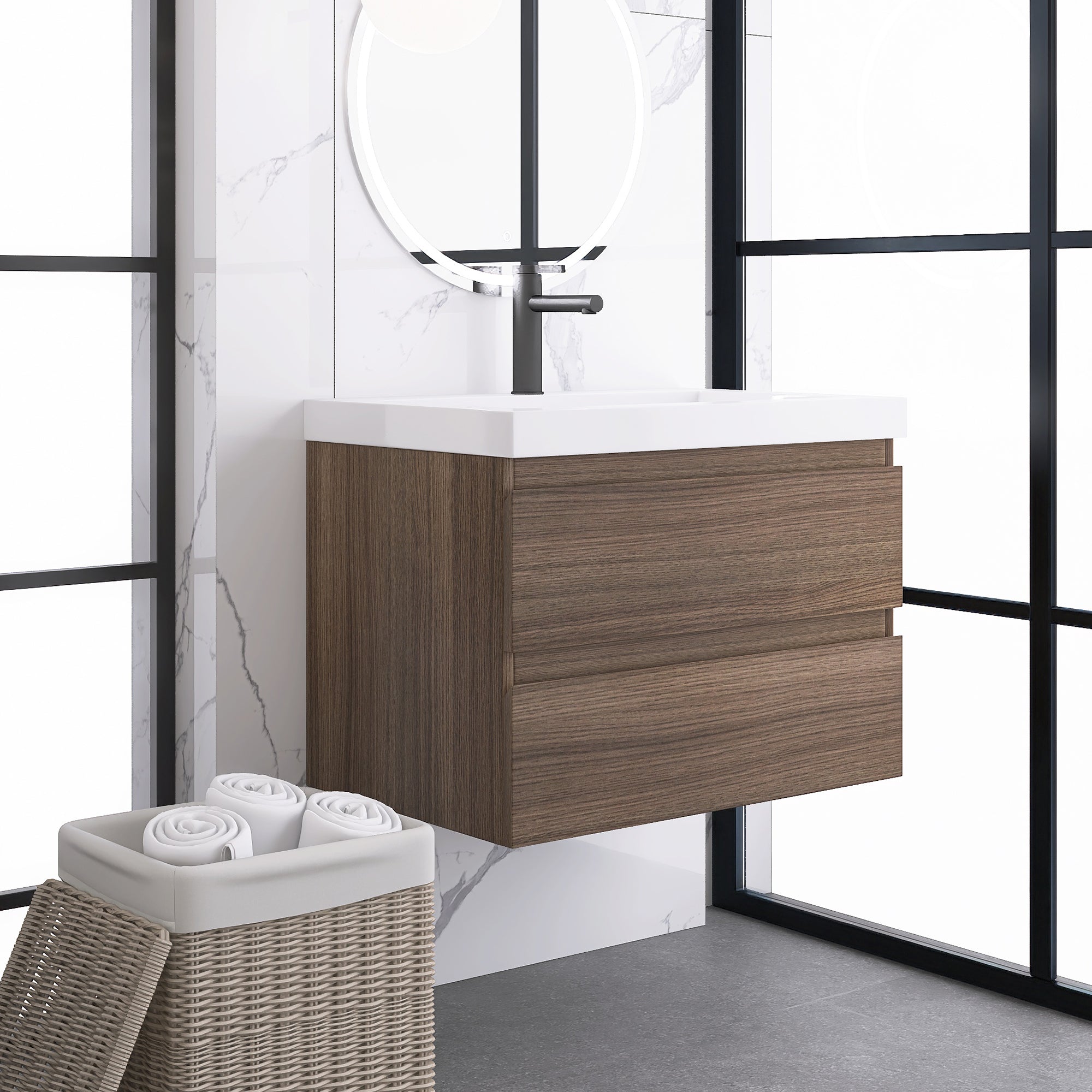 Wall-Mounted 2-drawer Bathroom Vanity Set with Integrated Resin Sink