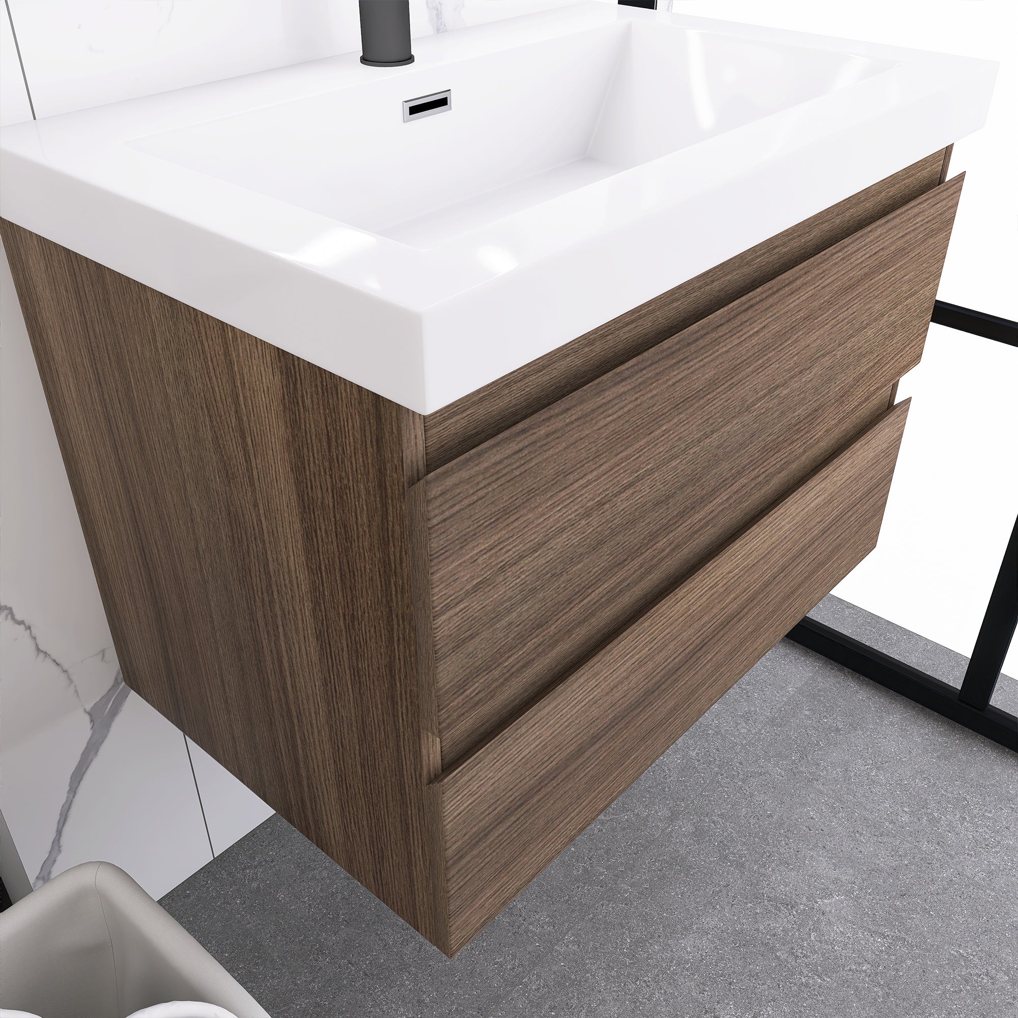 Wall-Mounted 2-drawer Bathroom Vanity Set with Integrated Resin Sink