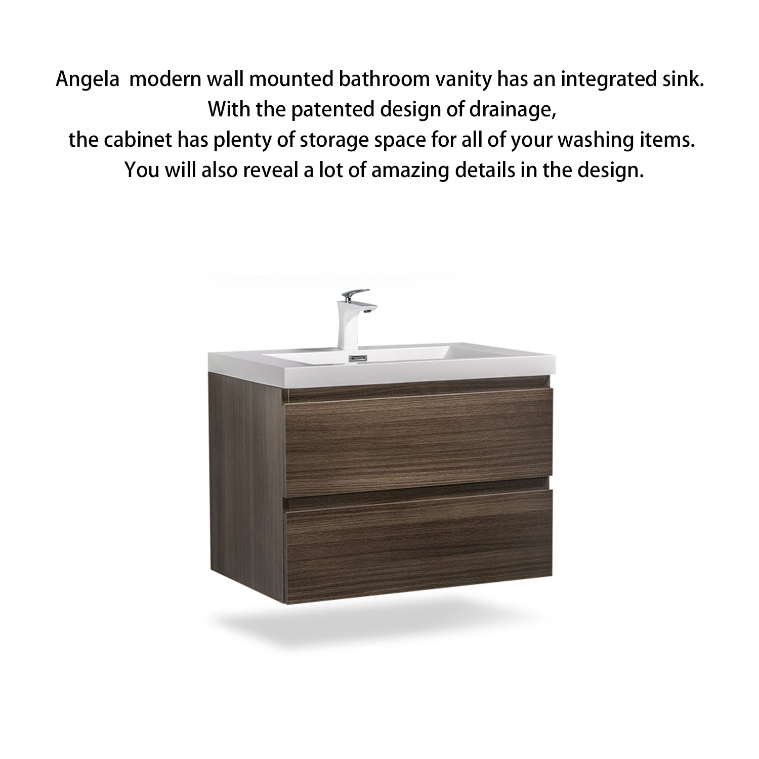 Wall-Mounted 2-drawer Bathroom Vanity Set with Integrated Resin Sink