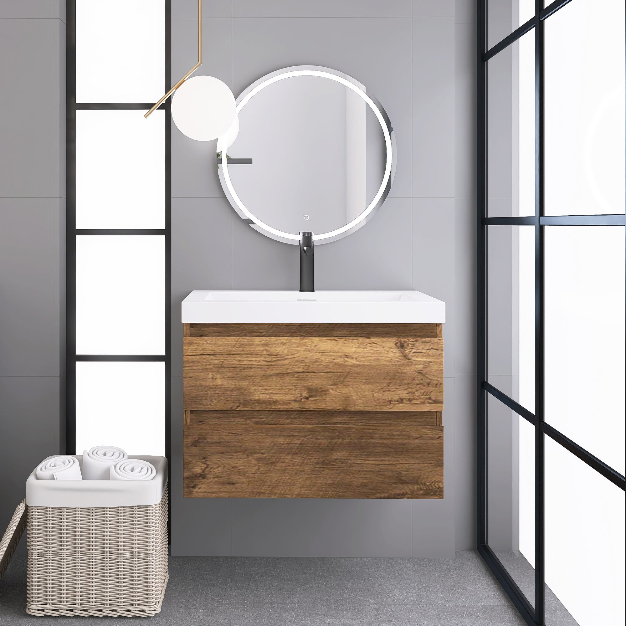 Wall-Mounted 2-drawer Bathroom Vanity Set with Integrated Resin Sink