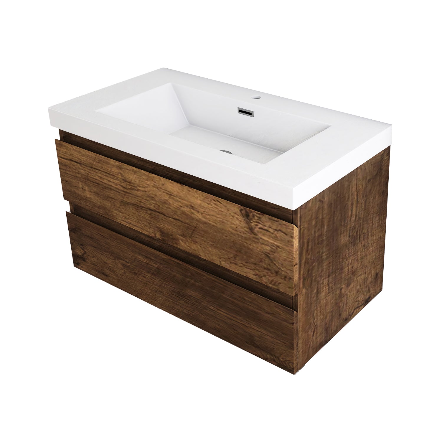 Wall-Mounted 2-drawer Bathroom Vanity Set with Integrated Resin Sink