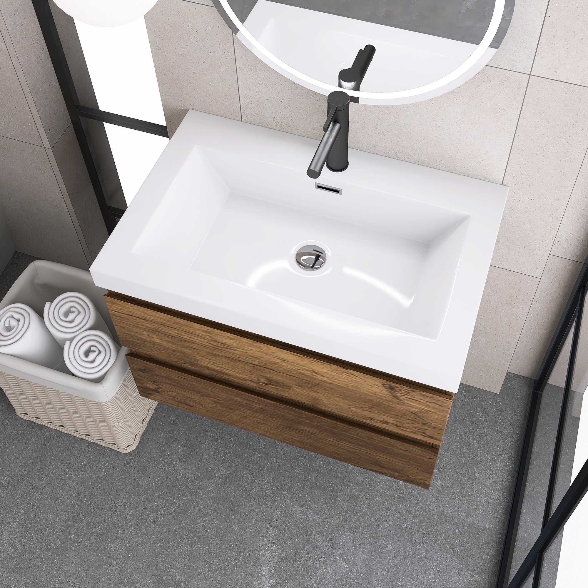 Wall-Mounted 2-drawer Bathroom Vanity Set with Integrated Resin Sink